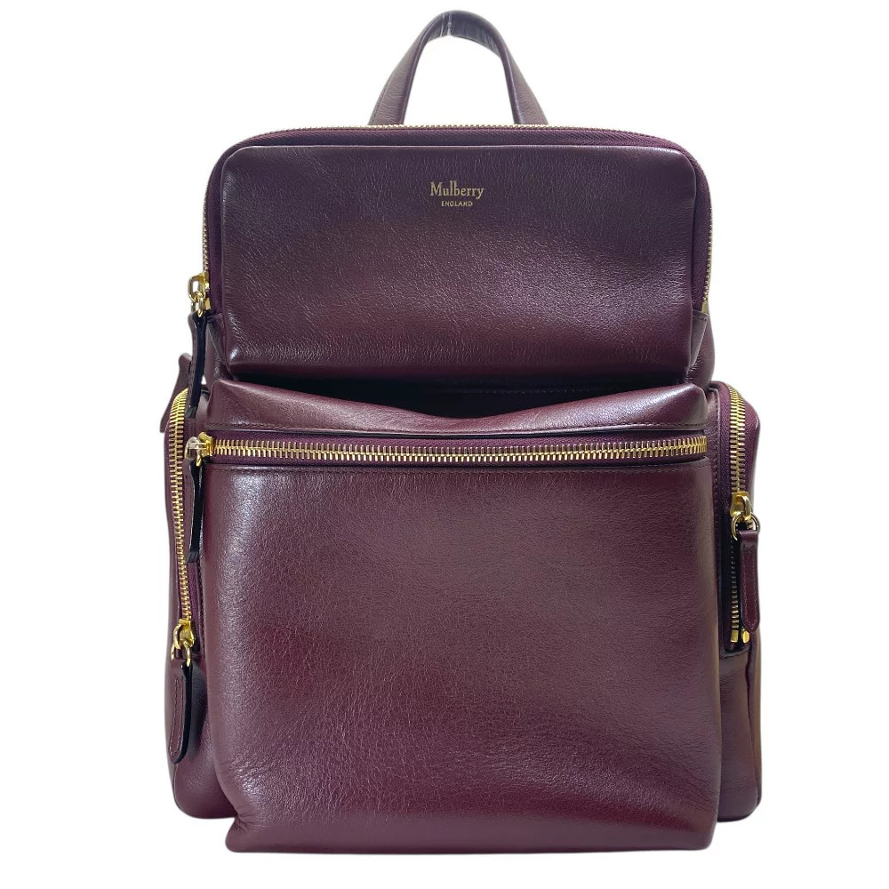 Mulberry Leather Zip Medium Backpack in Bordeaux Brown Unisex Authentic Used