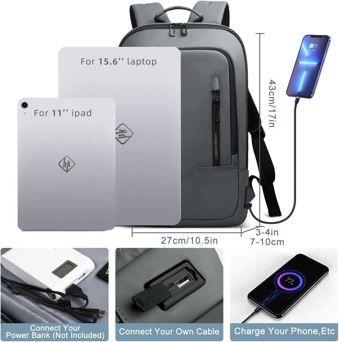 Backpack for Men Business Slim Backpack with USB Charger Computer – Anti-Theft