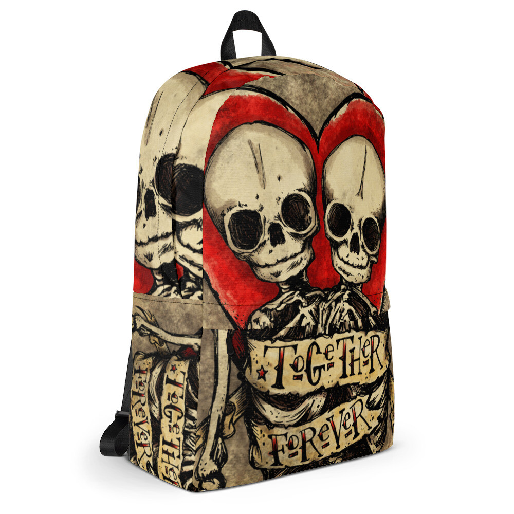 Together Forever Tattoo Twin Skulls Backpack Traditional Pen and Ink Custom Art