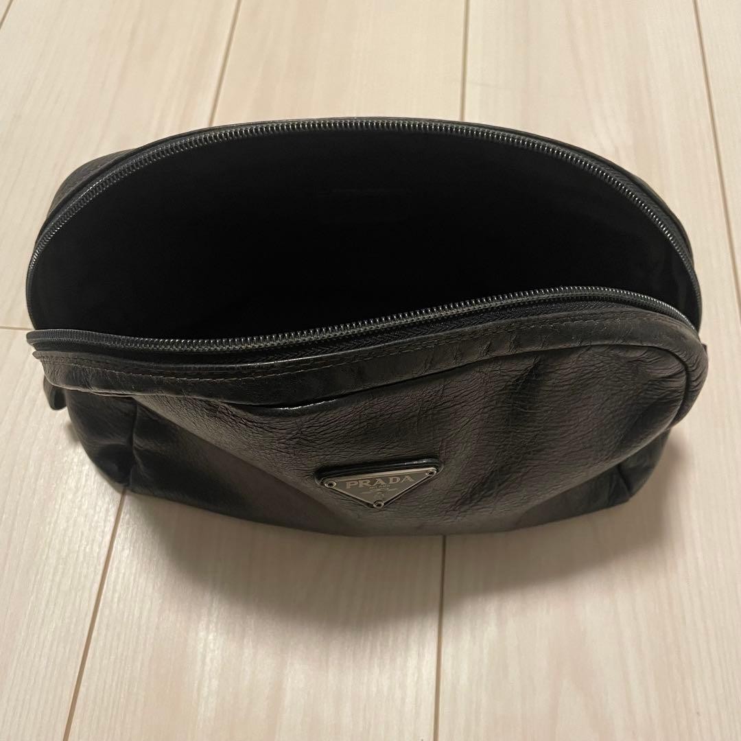 Auth PRADA Clutch Second Bag Pouch Black Zipper Triangle Logo Vintage Men’s