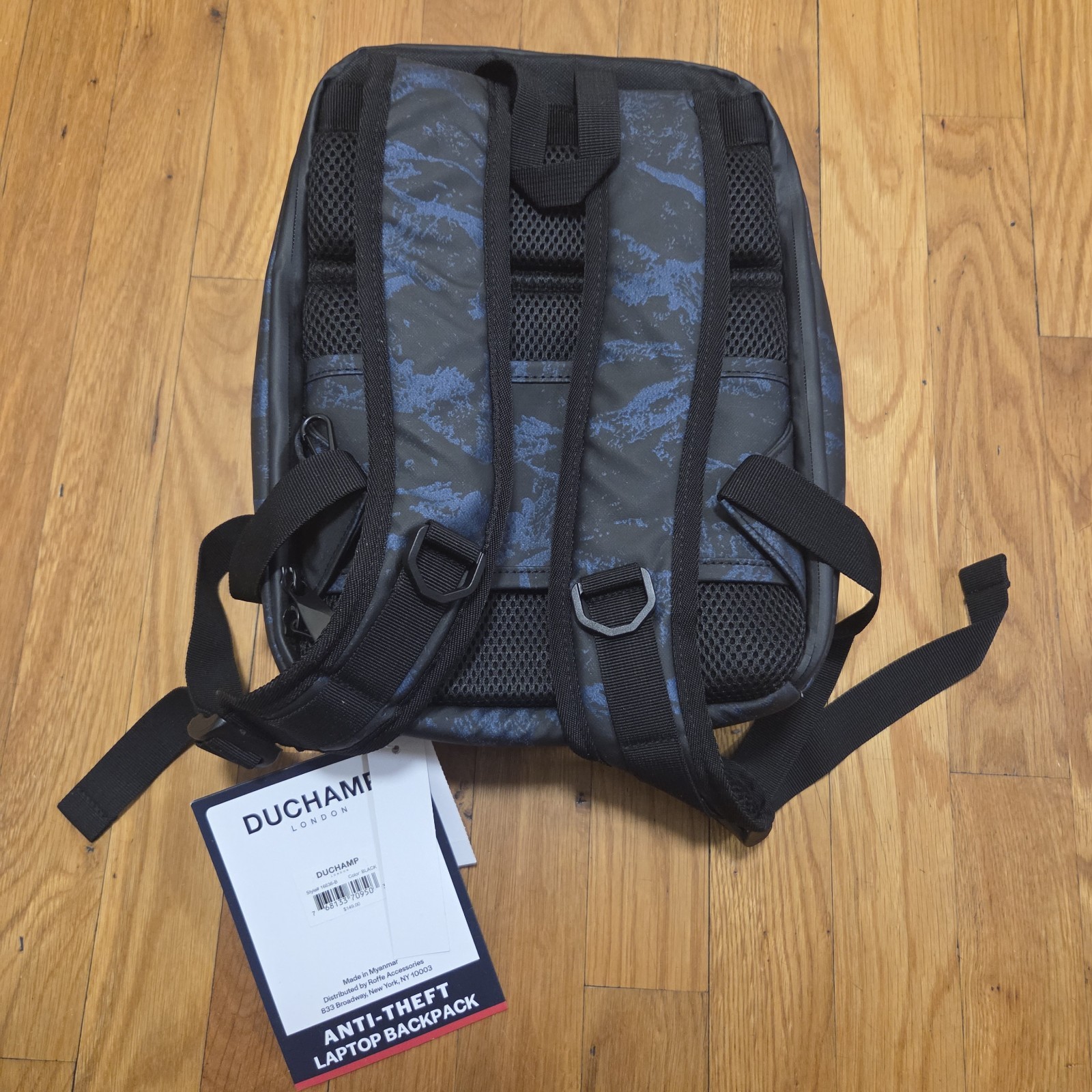 Duchamp London Anti-Theft Laptop Tablet Backpack Sleek Blue Black Design USB