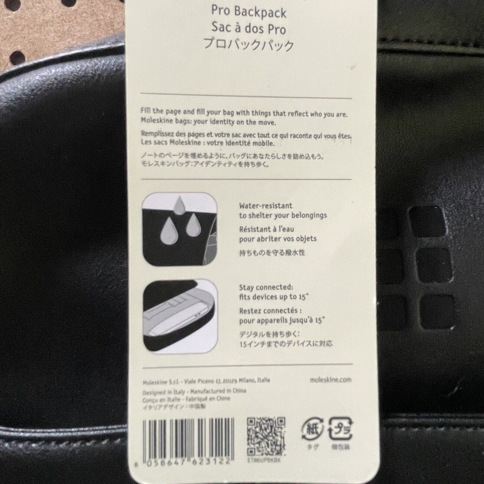 NWT Moleskine Brand Pro Backpack Classic Leather Collection Black Adult $339