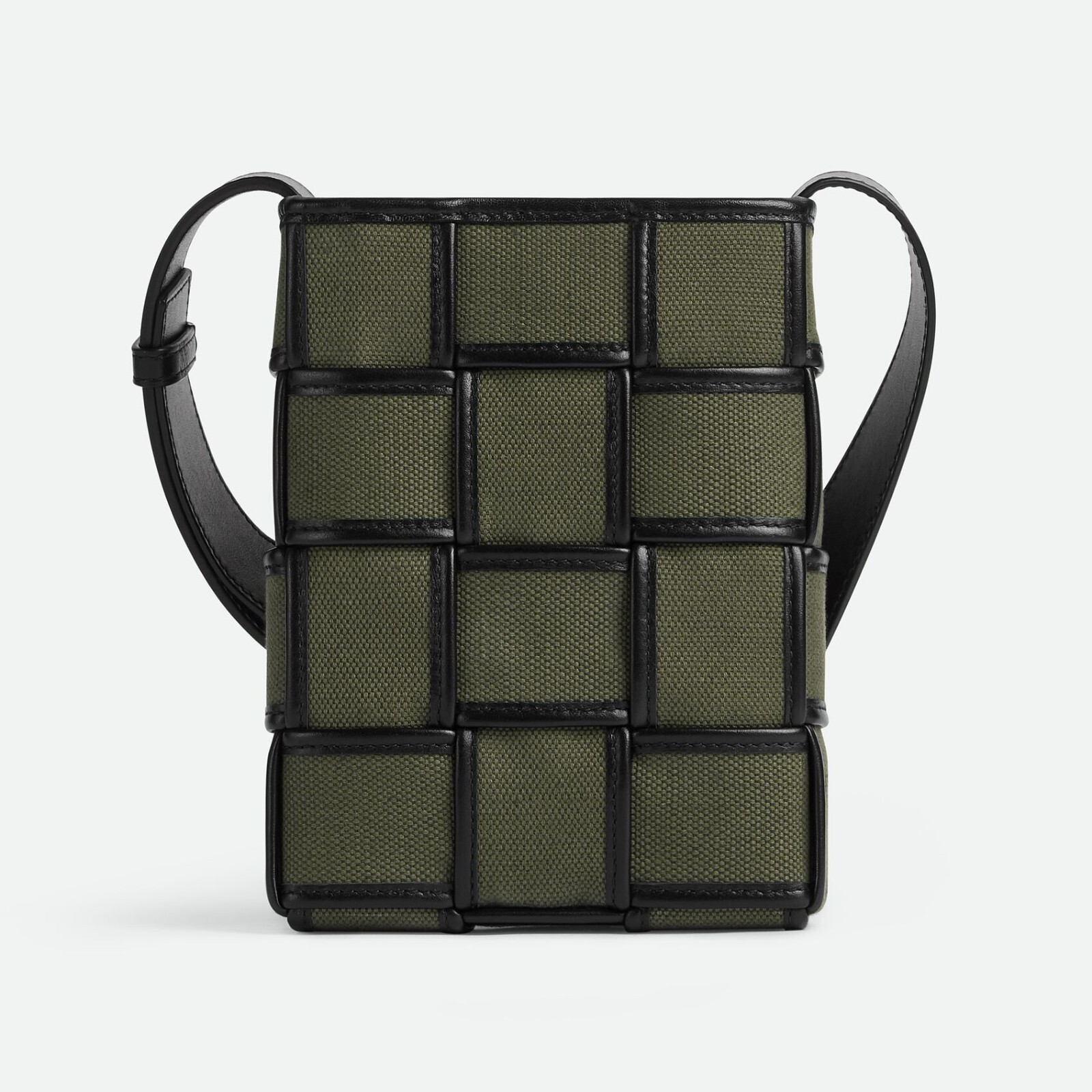 NO CUSTOMS TAX BOTTEGA VENETA Cassette green canvas & leather crossbody mini bag