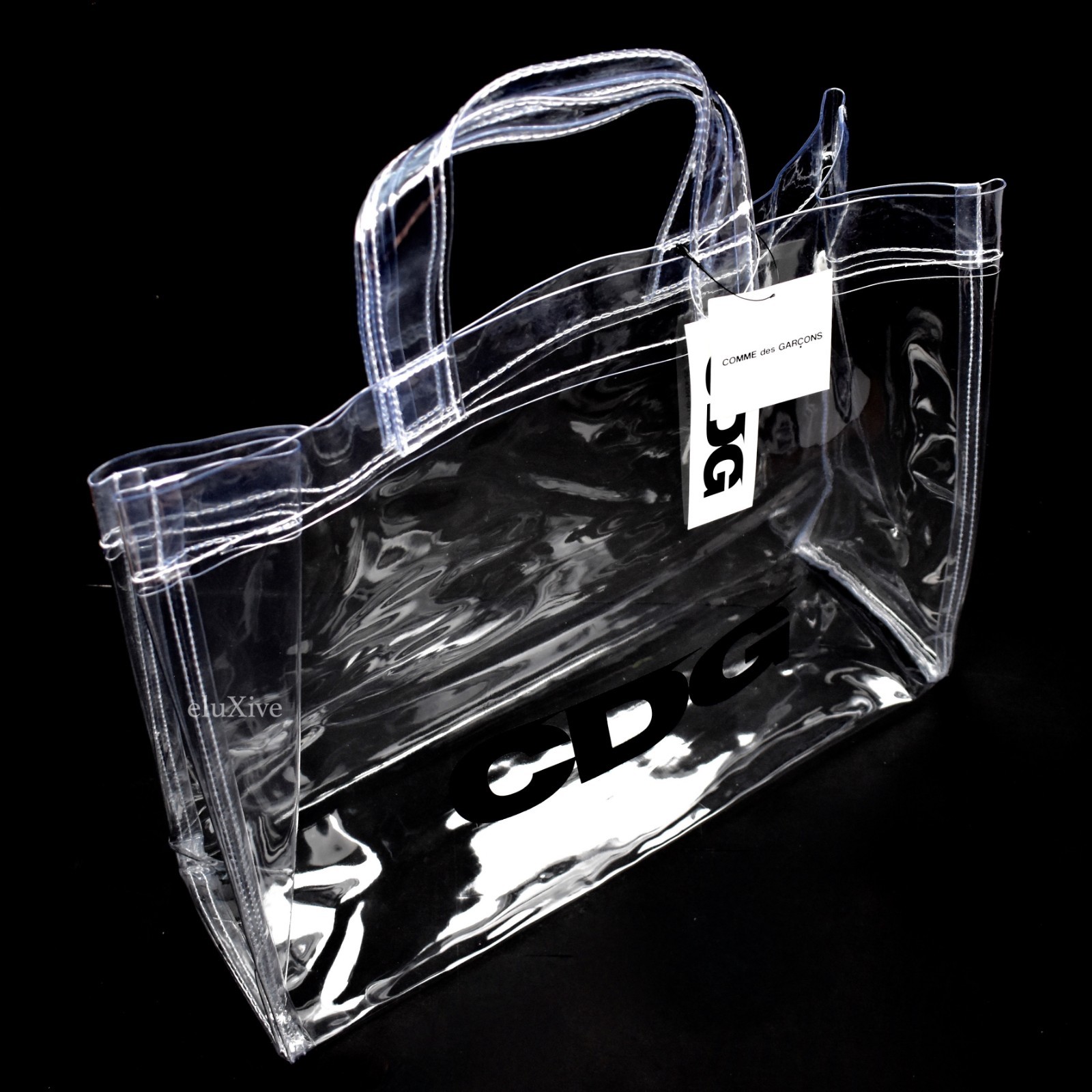 NWT Comme des Garcons JAPAN Clear CDG Logo Plastic PVC Large Tote Bag AUTHENTIC