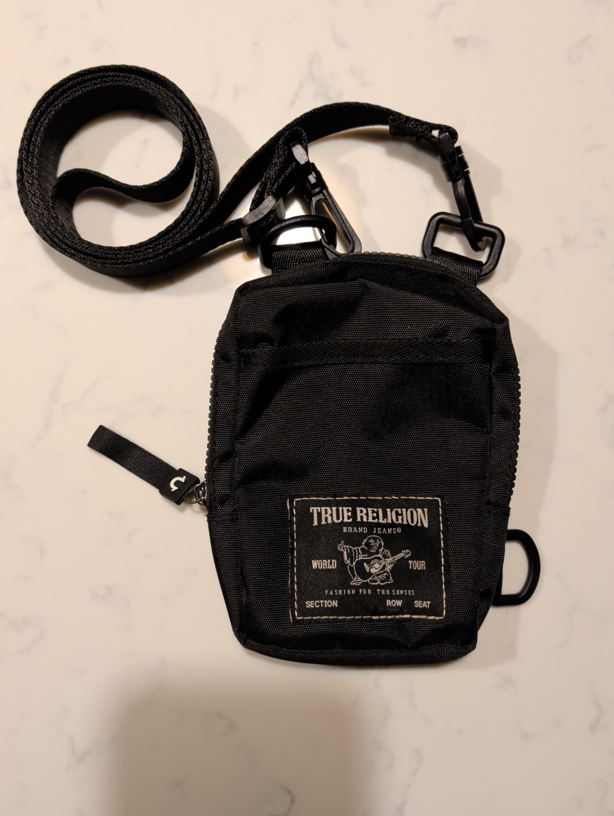 True Religion Black Small Crossbody Bag Buddha Zip Closure Adjustable Strap