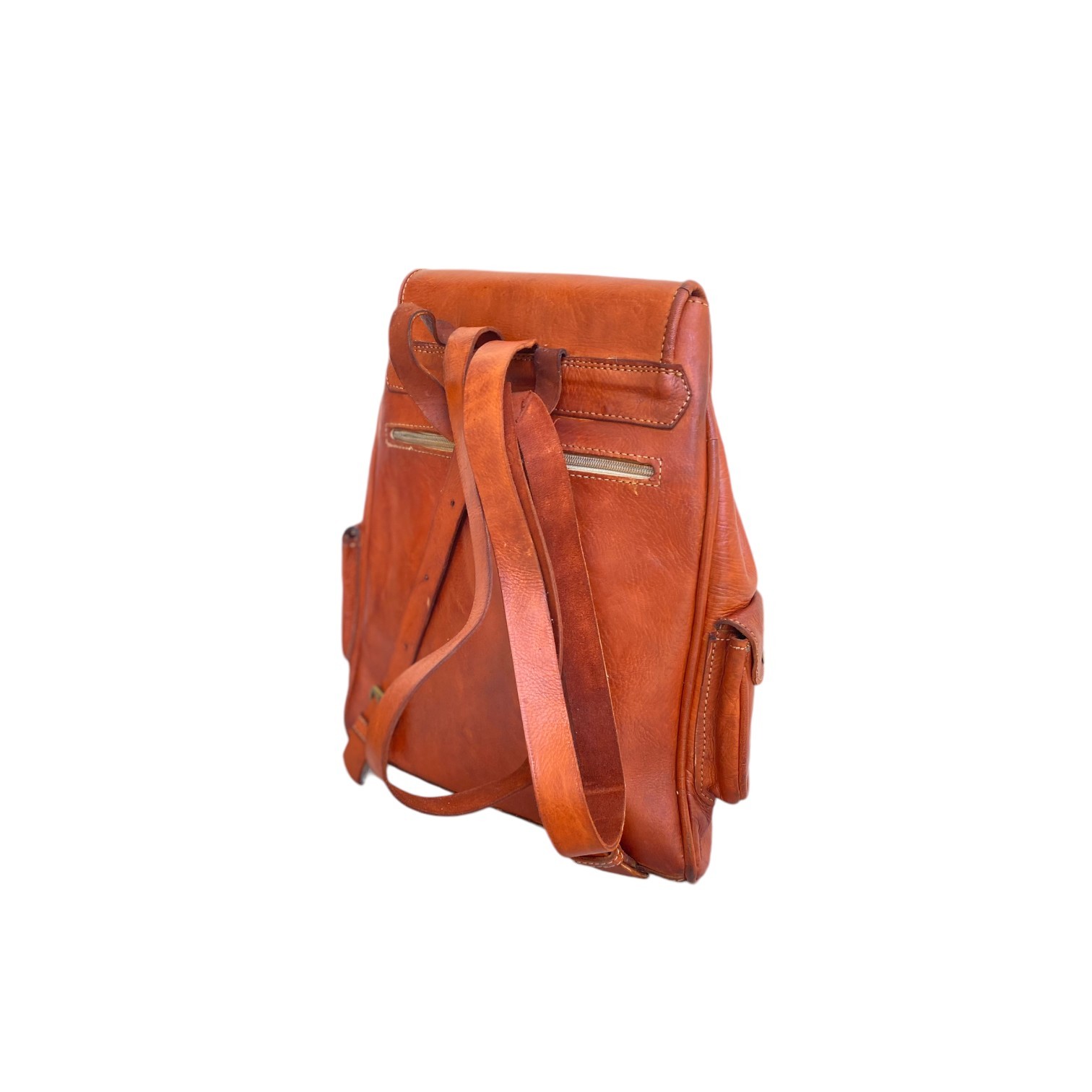 Cognac Leather Backpack Handmade Morocco 2 Pockets Genuine Leather Bag