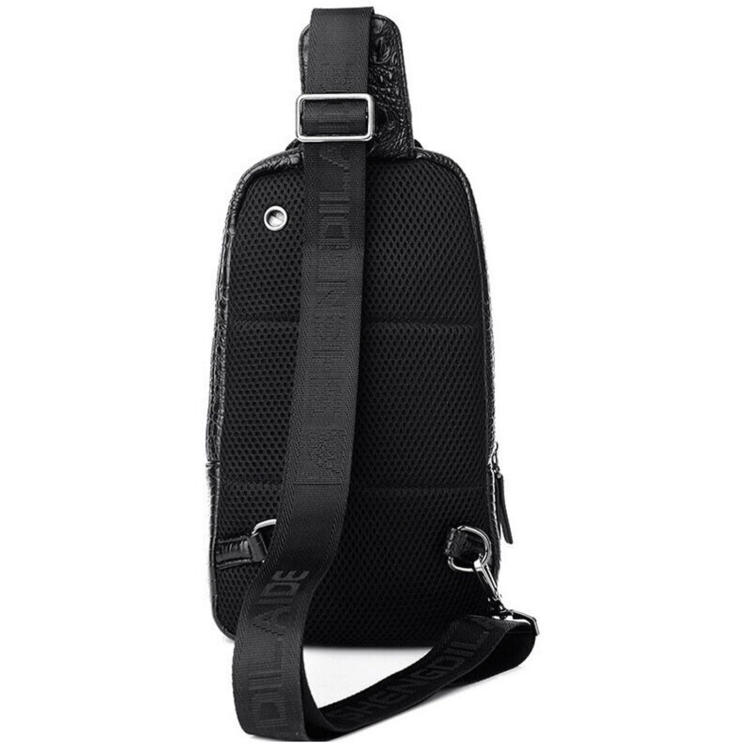 Men’s Leather Crocodile Pattern Chest Bag Sling Backpack Crossbody Travel Bag