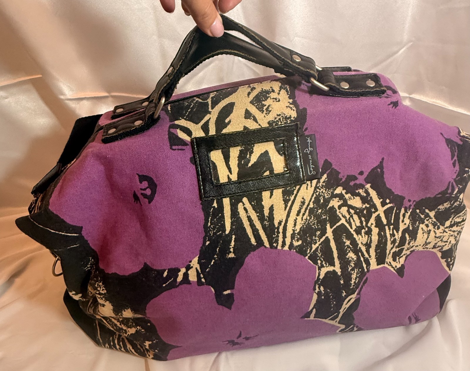 Andy Warhol Museum Collection Purple Canvas FLOWERS Duffel Weekender Bag