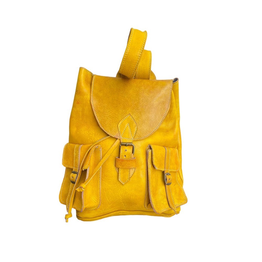 Handcrafted Genuine Leather Backpack – Yellow Leather | Double Front Pockets