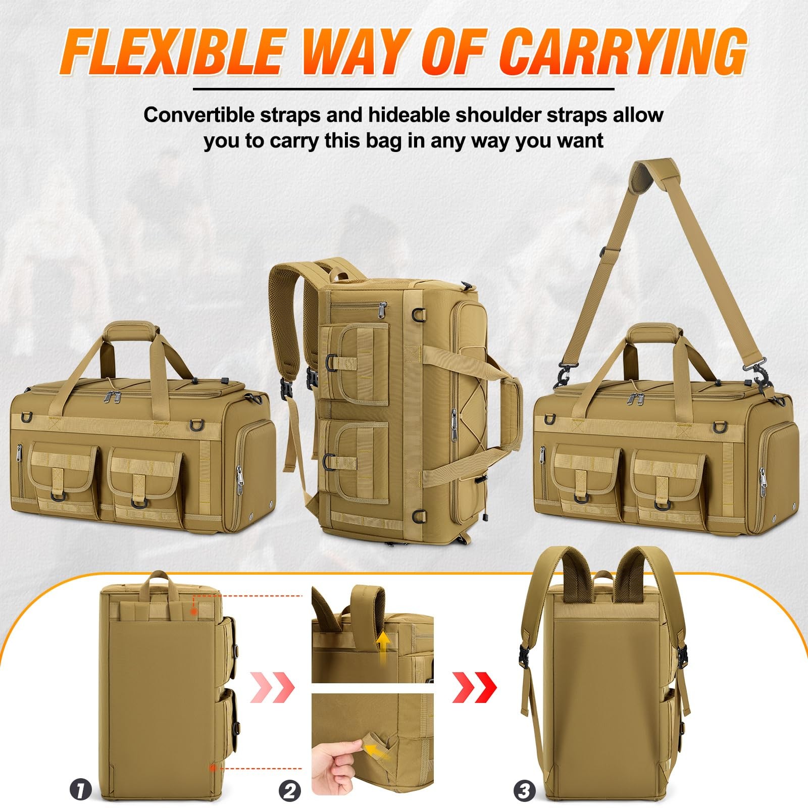3 in 1 Gym Bag for Men, 45L Large Sports Duffle Bag with Shoe Compartment and…