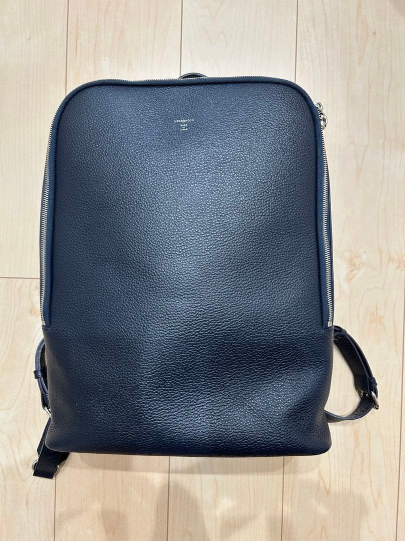 HERGOPOCH Navy Leather Backpack, Mesh Back Panel, 30cm, Japanese Made
