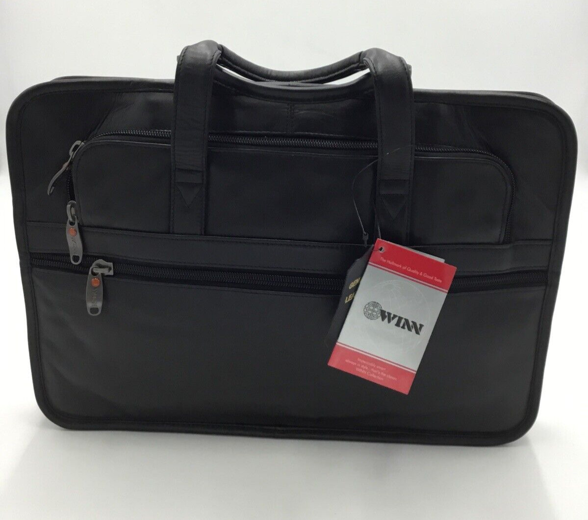 $210 WINN INTERNATIONAL GENUINE LEATHER BRIEFCASE, BLACK