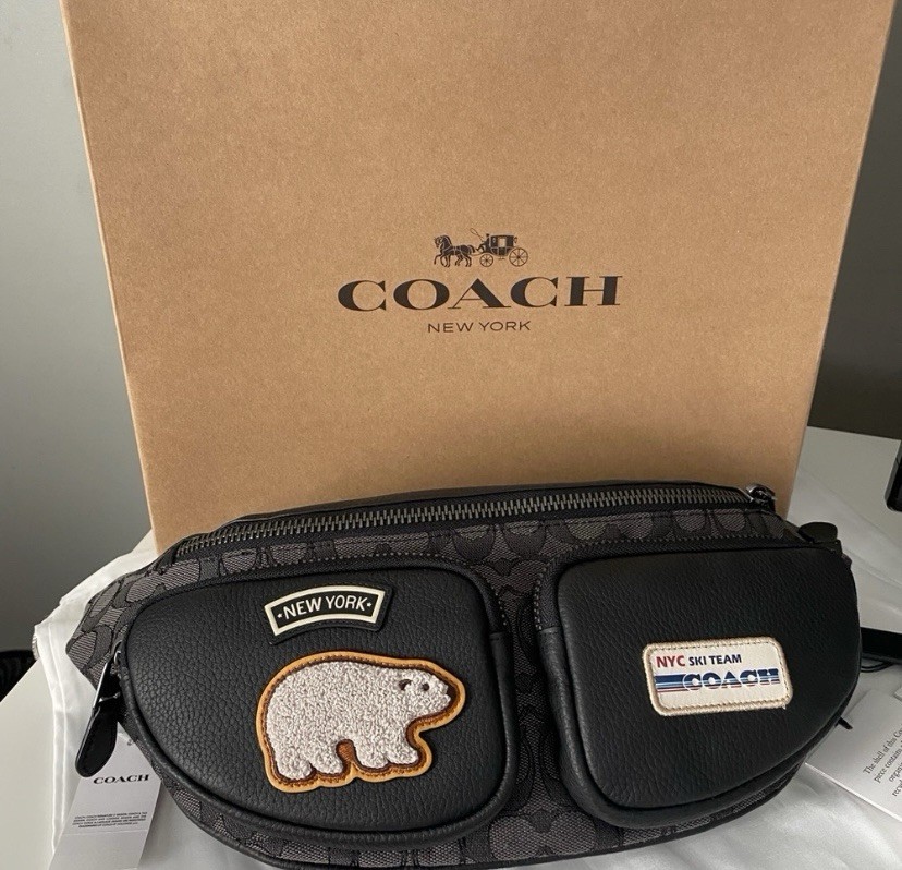 Coach Sprint Belt Bag In Signature Jacquard With Ski Patches