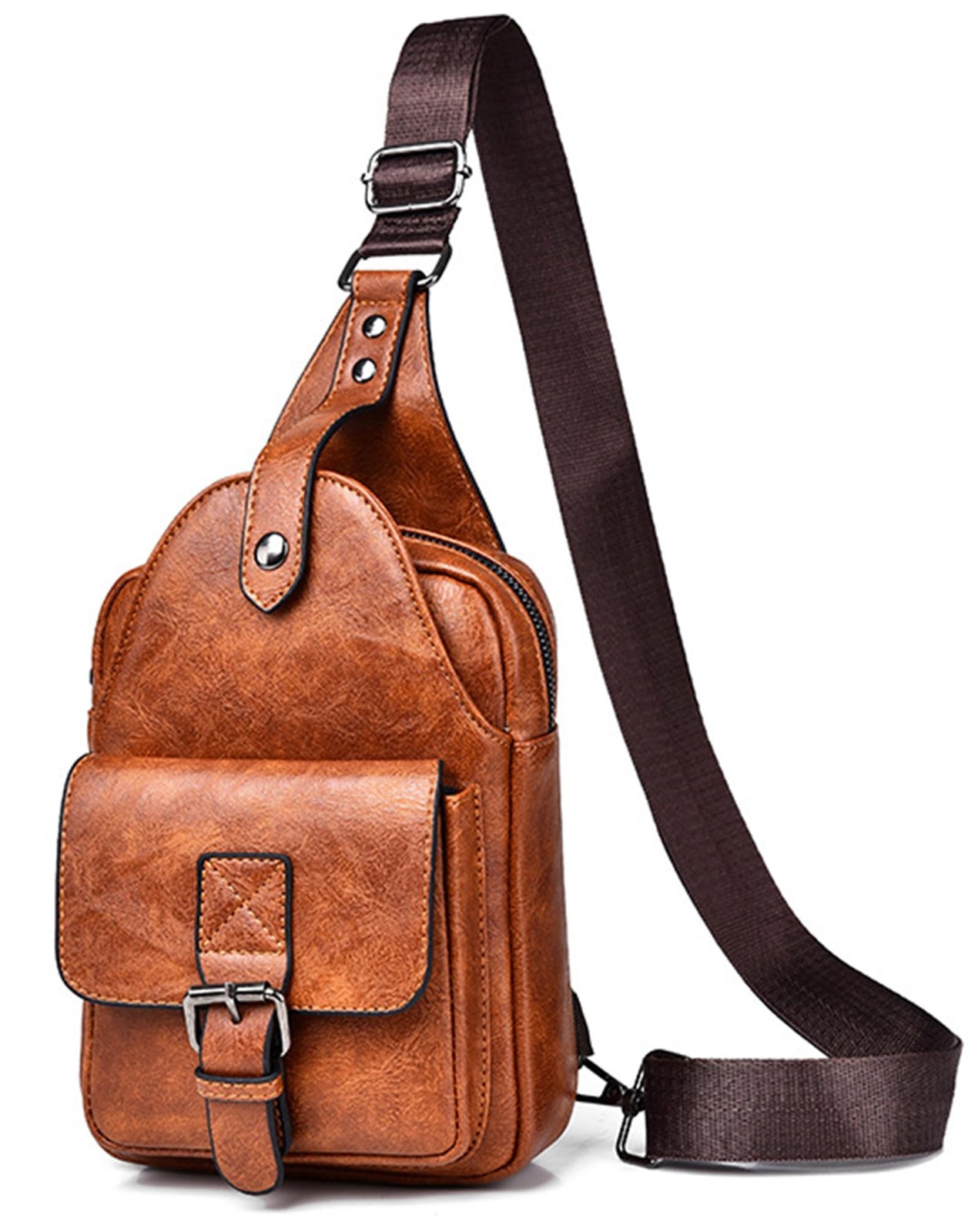 Men’s Leather Crossbody Sling Bag – Anti-Theft Multi-pocket Shoulder Bag for …