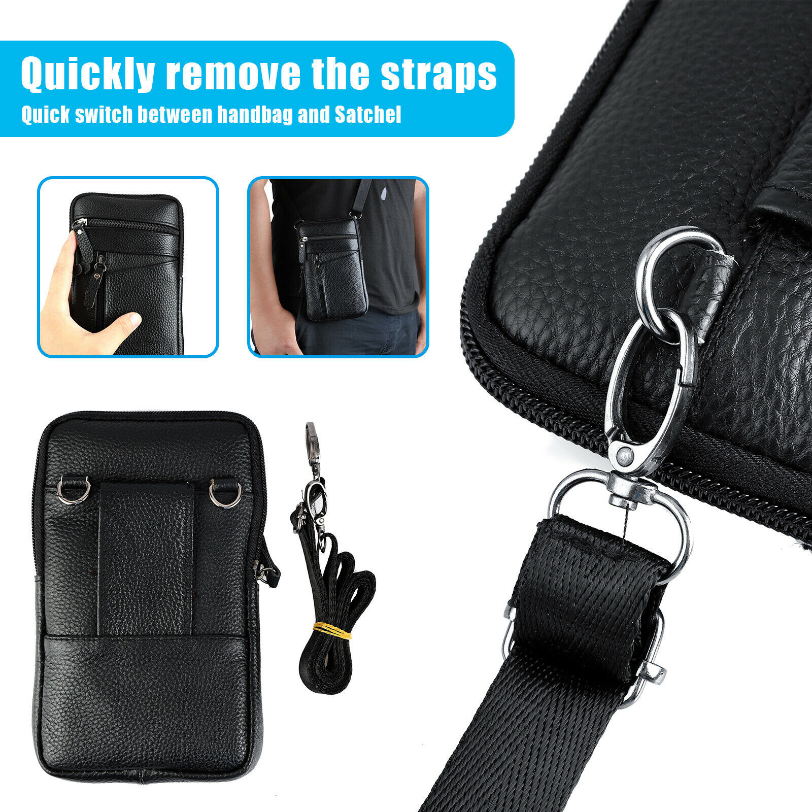 Leather Men Cell Phone Loop Belt Bag Waist Holster Pack Shoulder Pouch Crossbody