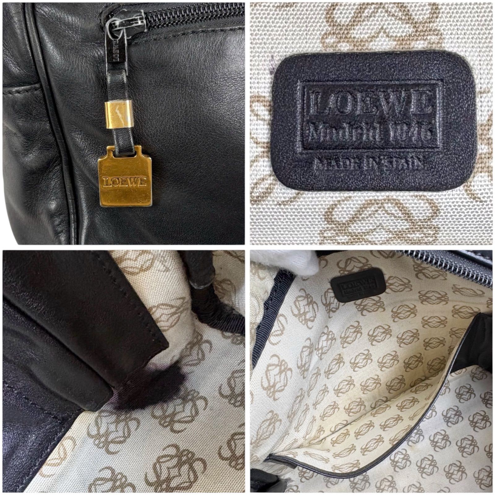 LOEWE Black Leather Clutch Bag Anagram Logo Men’s Handbag Authentic