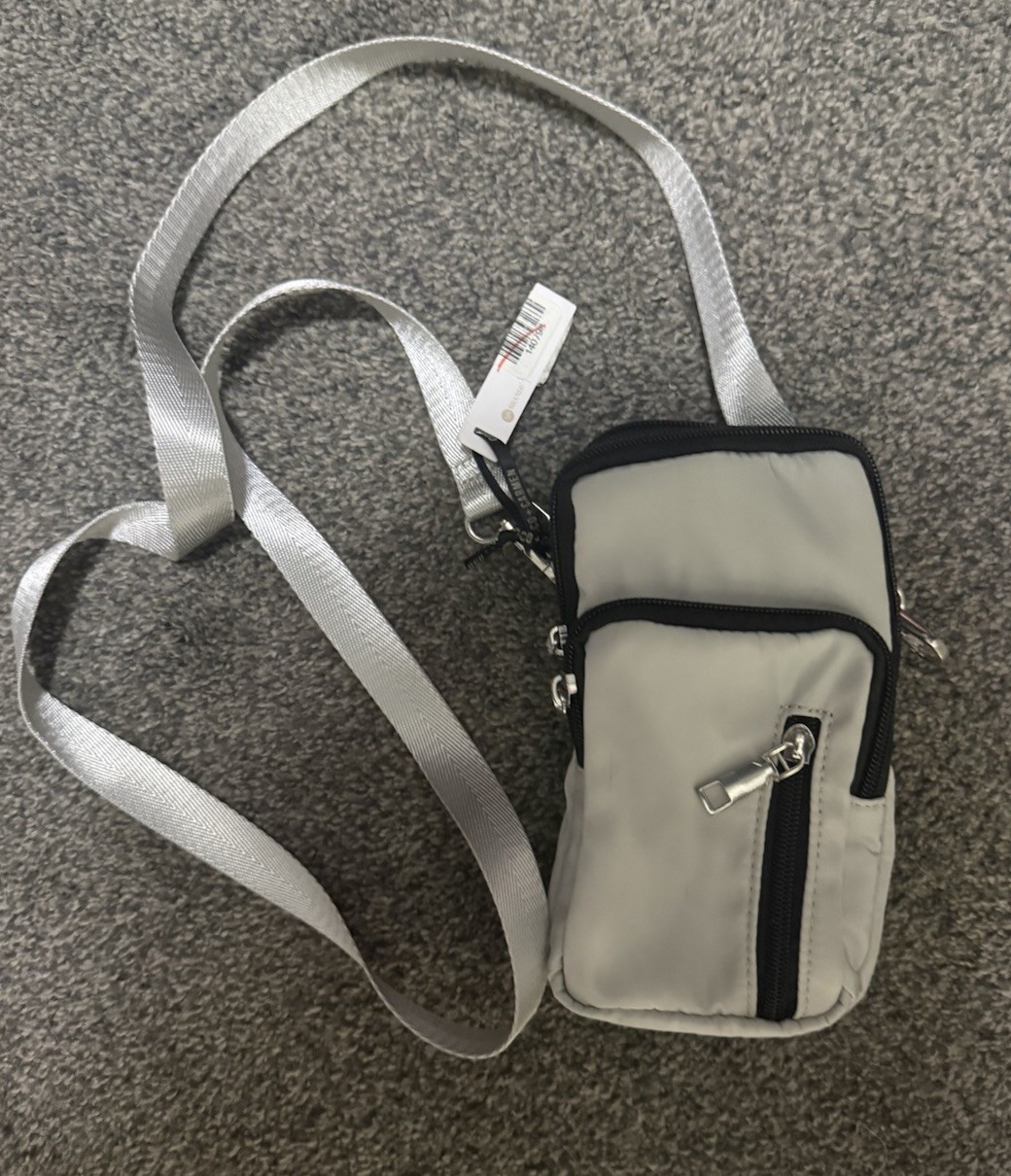 Minimalist Grey Nylon Small Crossbody Bag with Adjustable Strap Everyday Use NWT