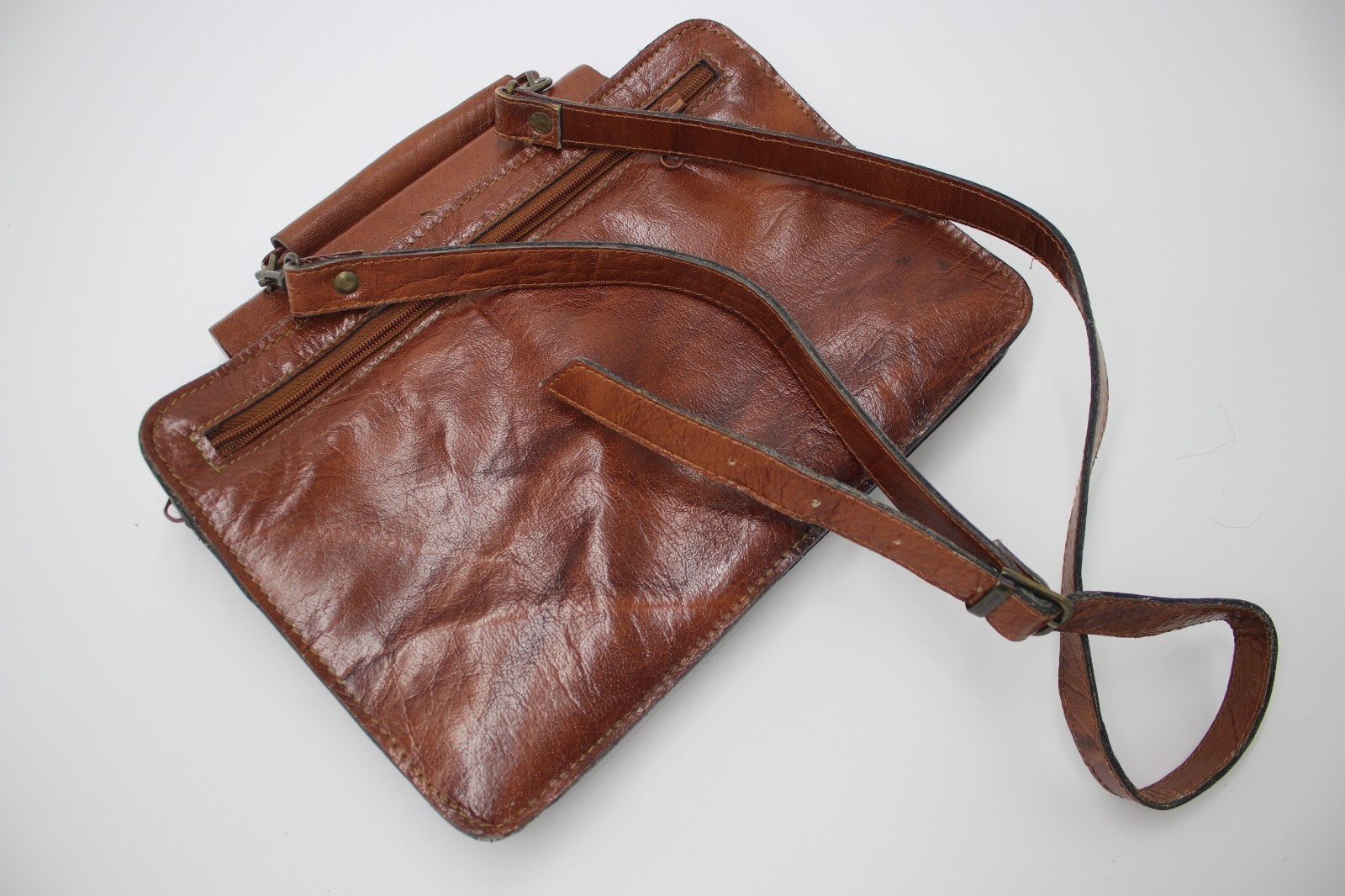 Vintage Morocco Brown Leather Shoulder Messenger Briefcase Bag