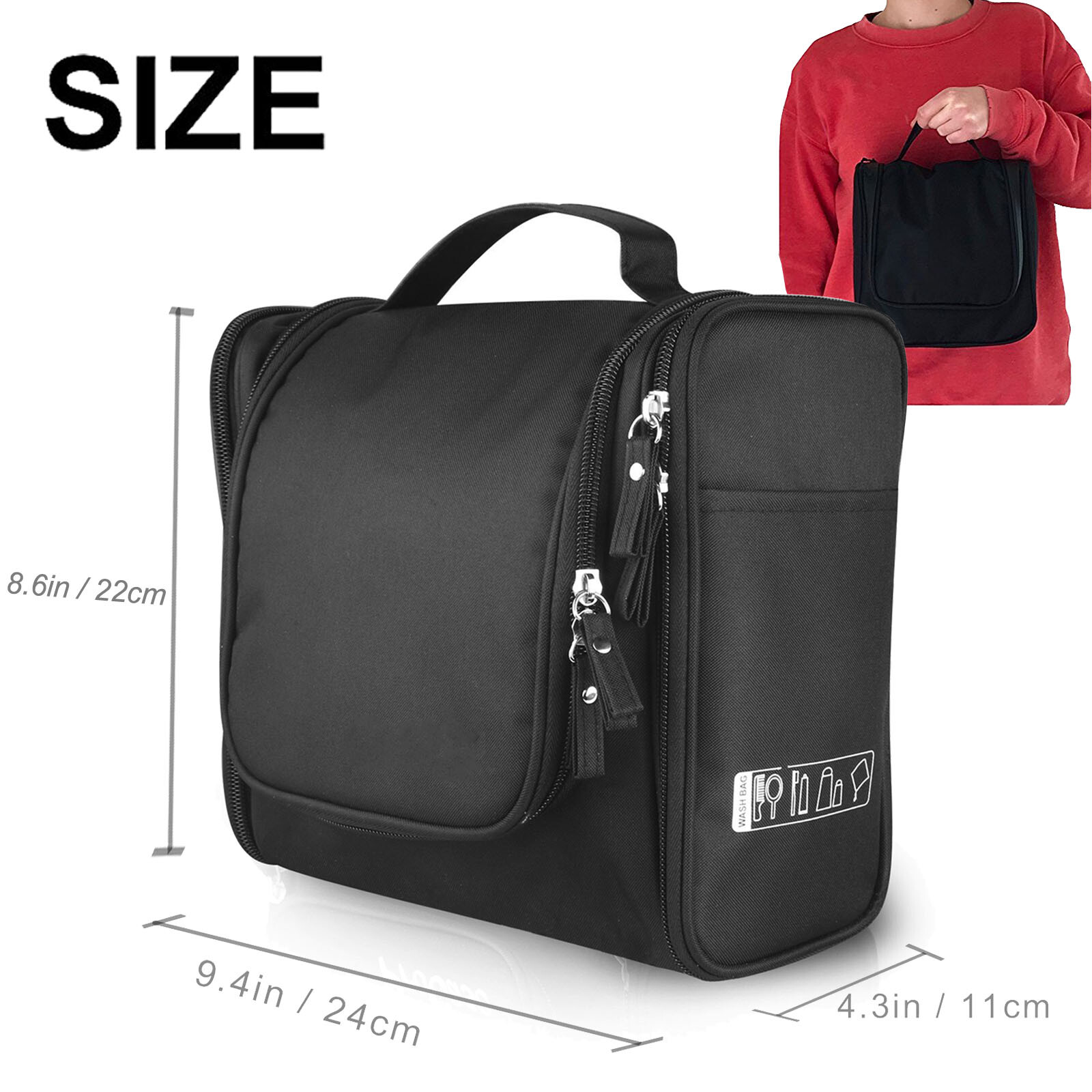 Men Women Lightweight Durable Large Travel Toiletry Holder Hand-Up Zip Wash Bag