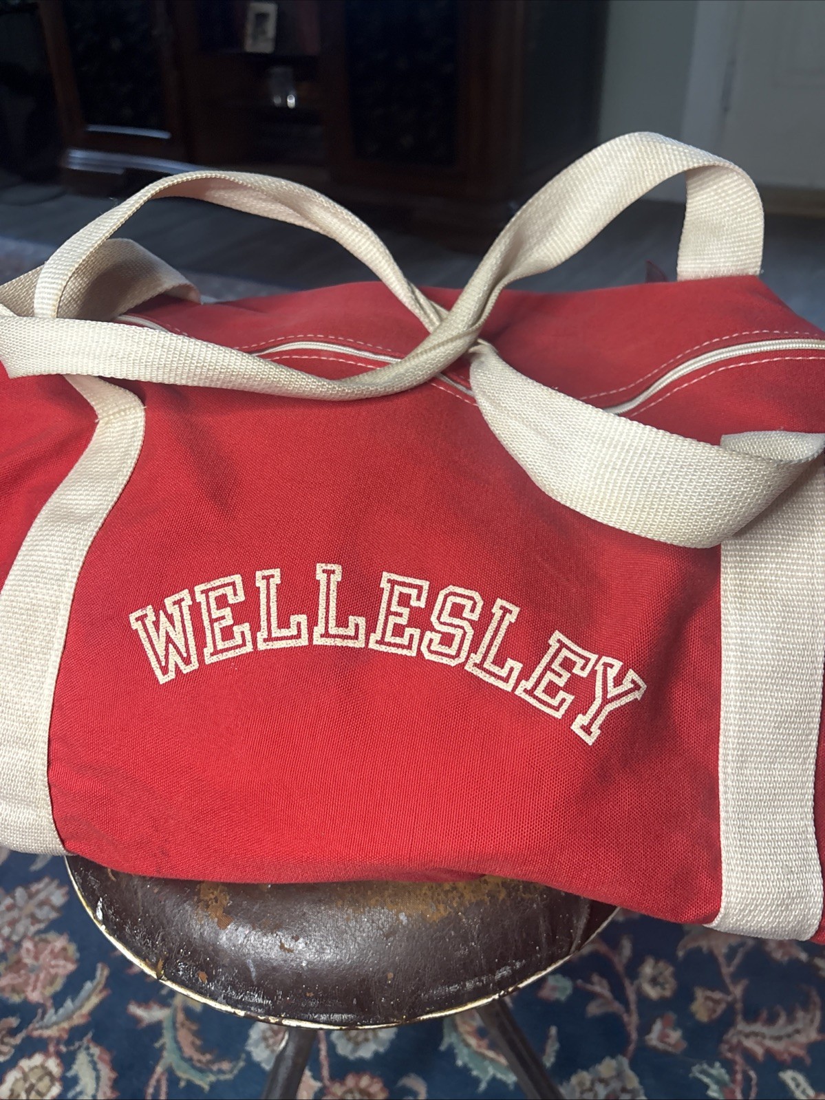 Vtg Wellesley College Massachusetts Duffle Bag Red White Rare CB Sports Inc 80s