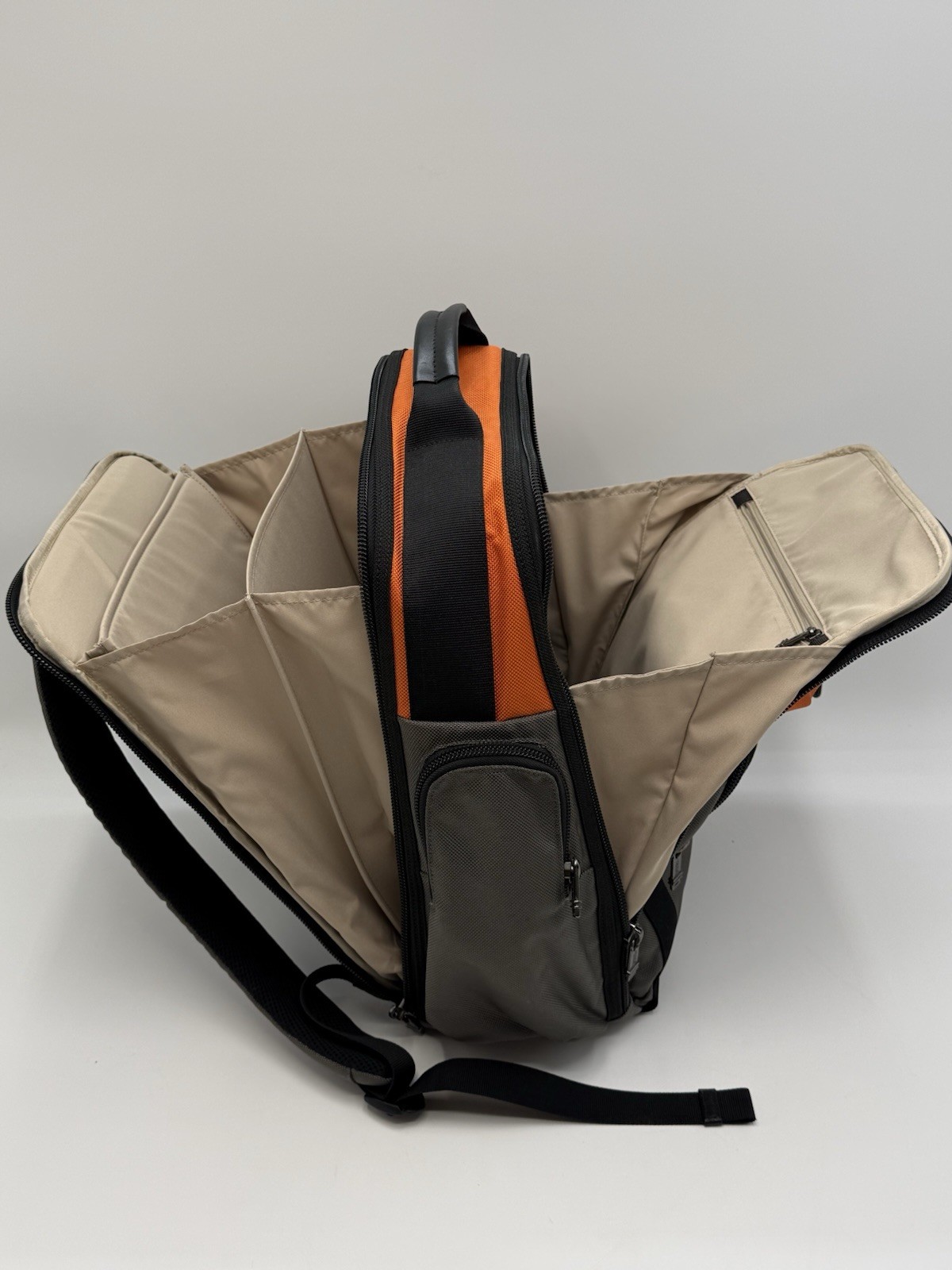 TUMI Alpha Bravo Knox Backpack Orange Gray Ballistic Nylon Laptop Bag MSRP $625