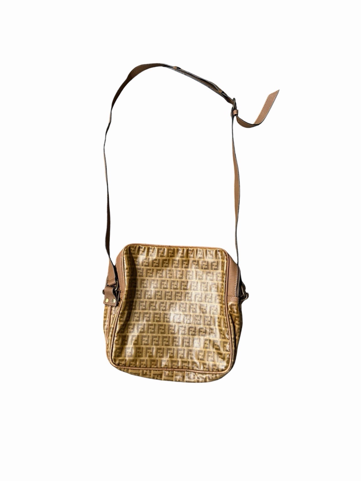FENDI Logo Zucca Pattern Shoulder Bag Coating Canvas Leather Brown