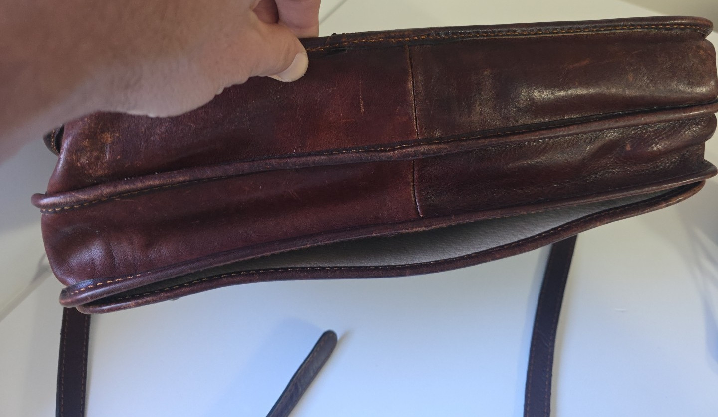 Prodotto Artigianale Vera Pelle Brown Leather Shoulder Messenger Bag Made Italy