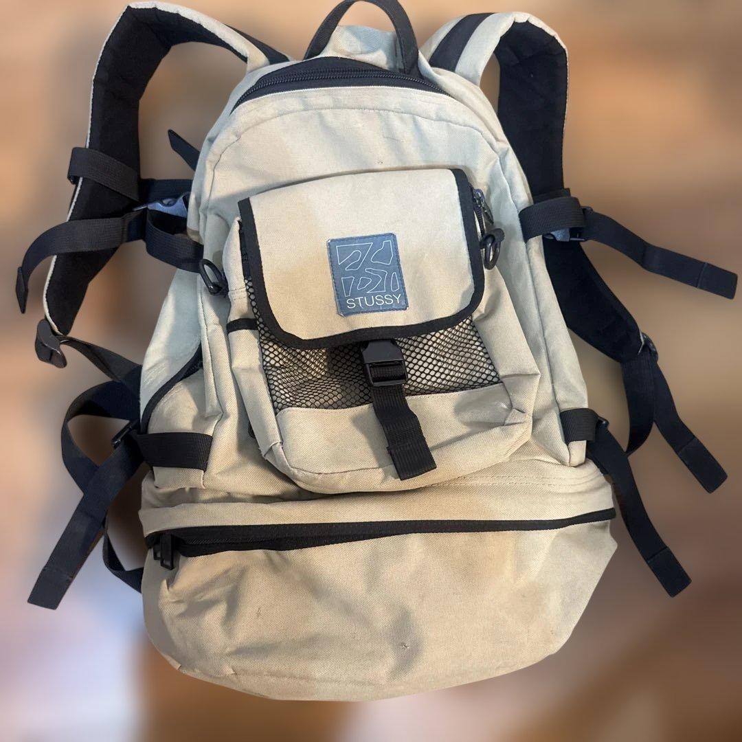 90s OLD Vintage STUSSY 2WAY Backpack Shoulder Bag Navy Tag S Logo Rare USED