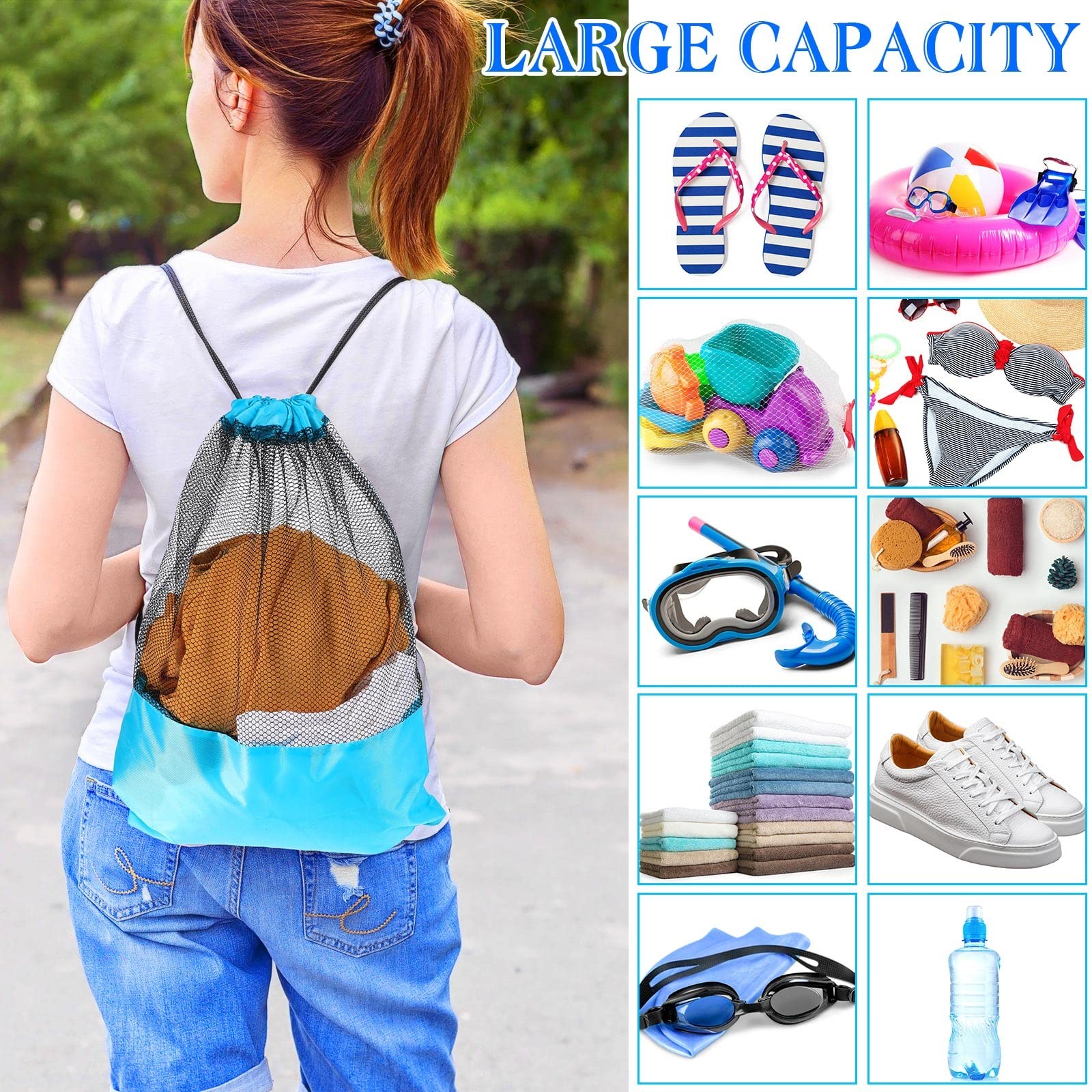 Mesh Drawstring Bags 12 PCS Net Backpack Sports Storage Beach Gym Mixed Colors