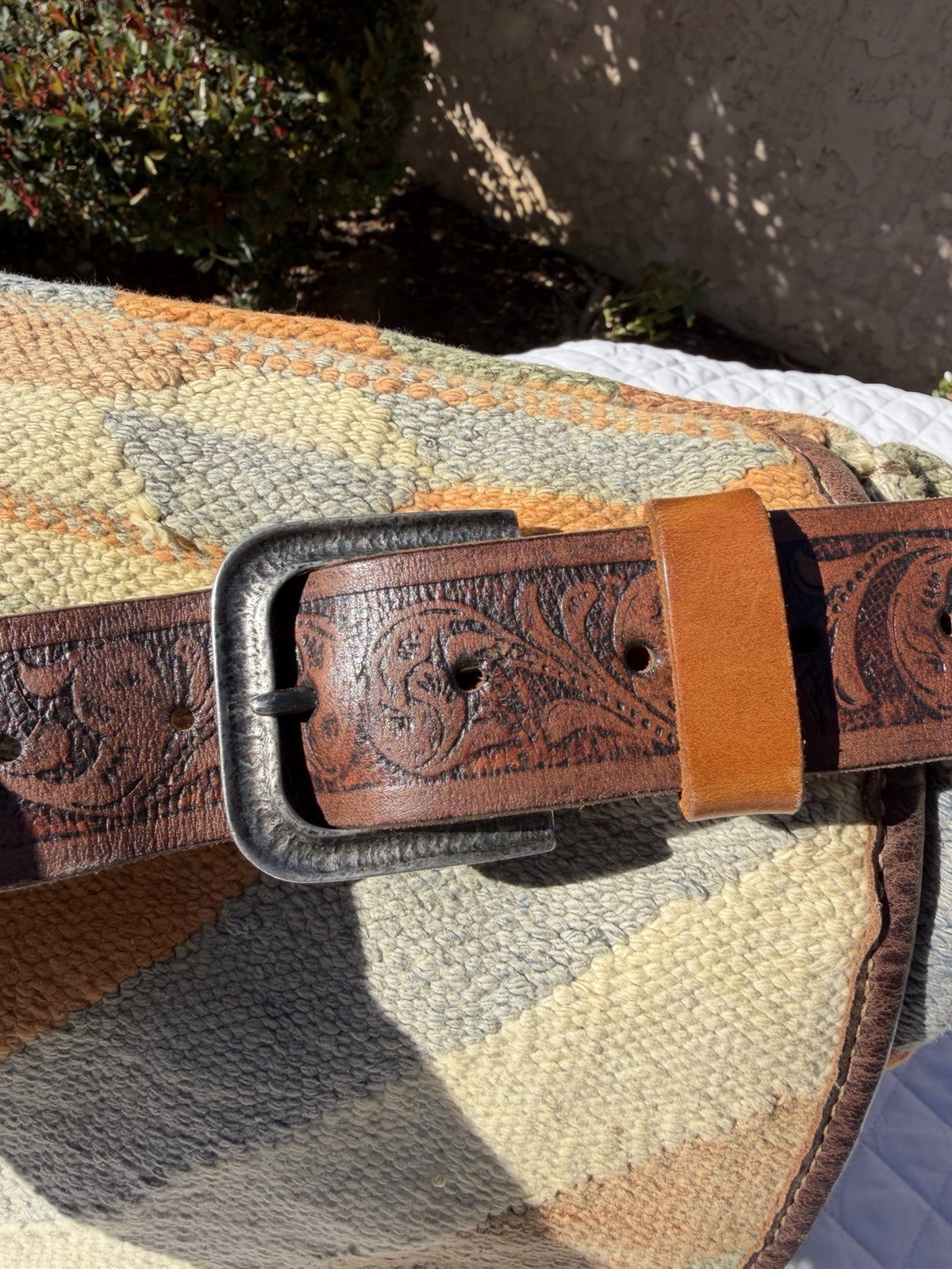Will Leather Goods Dhurrie Tooled Messenger Bag Native American Woven Southwest