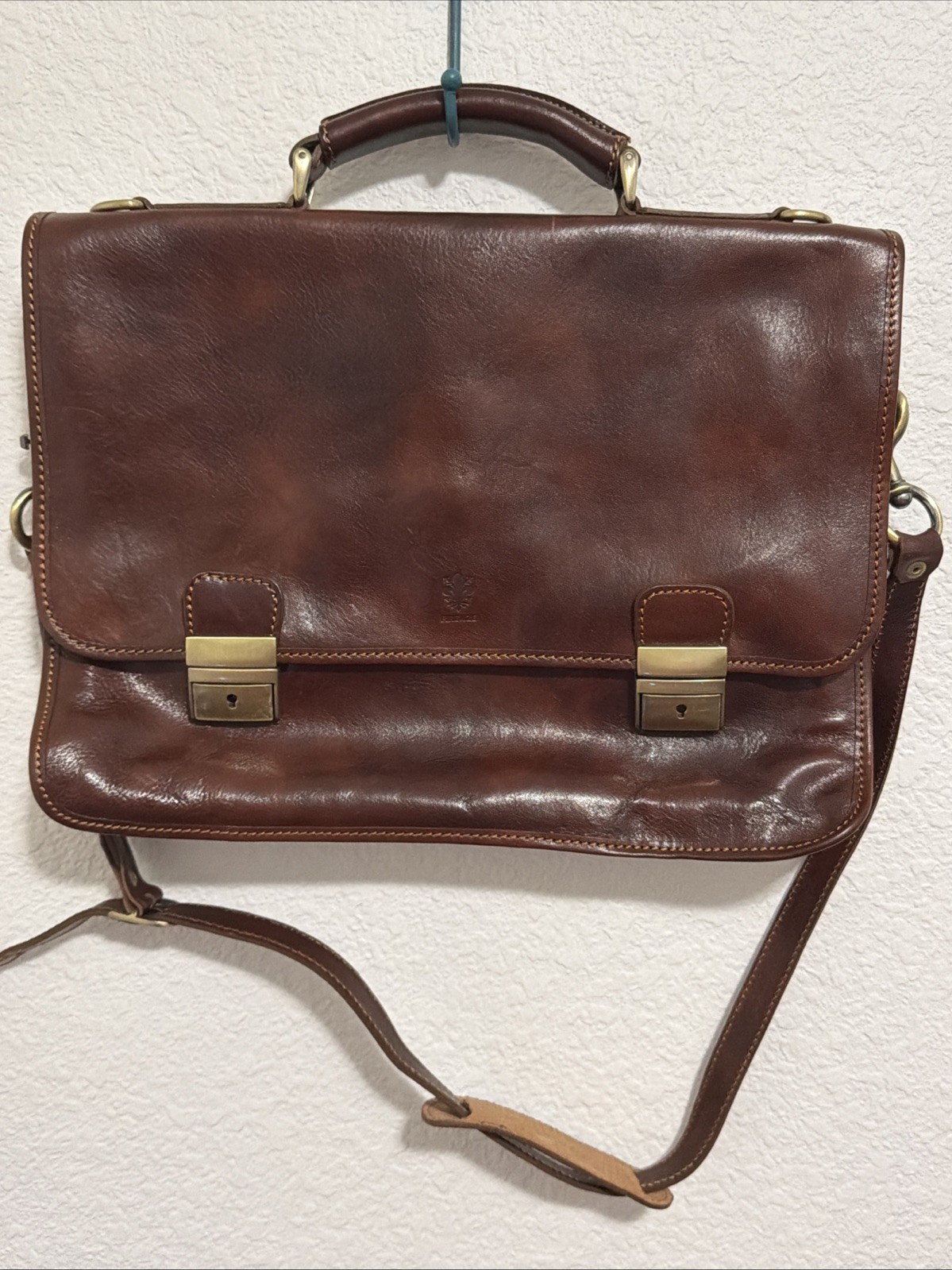 Firenze Vera Pelle Brown Italian Leather Briefcase Laptop Messenger Book Bag