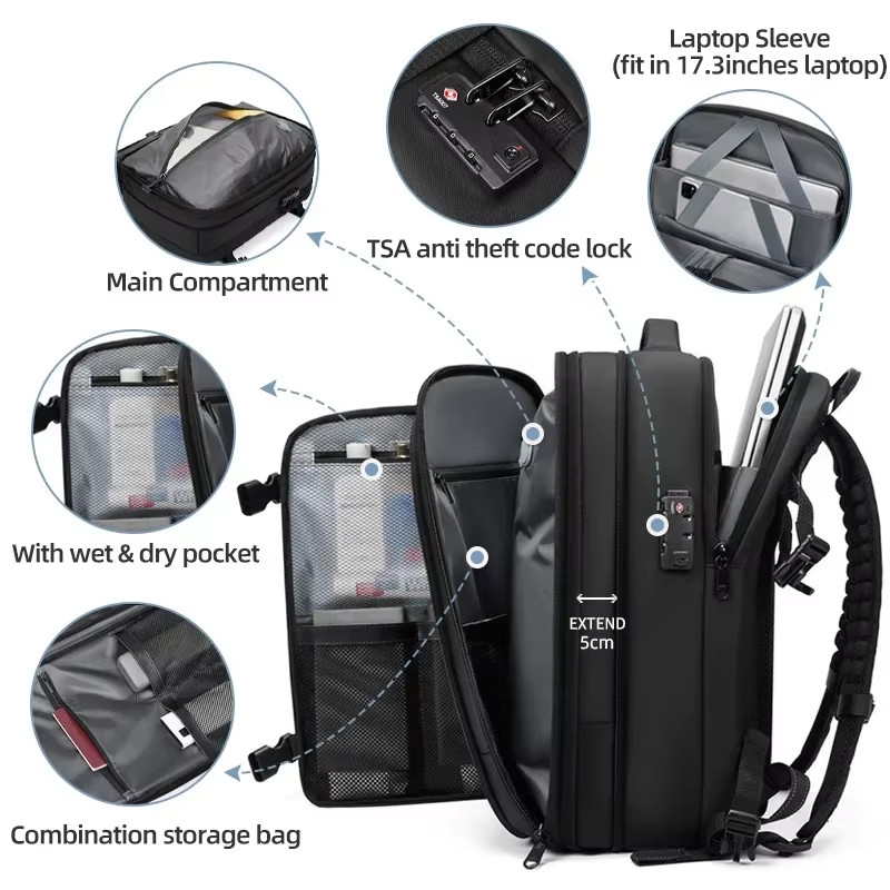 Men’s 17″ Travel Laptop Backpack – Large Capacity for School, Hiking & Business
