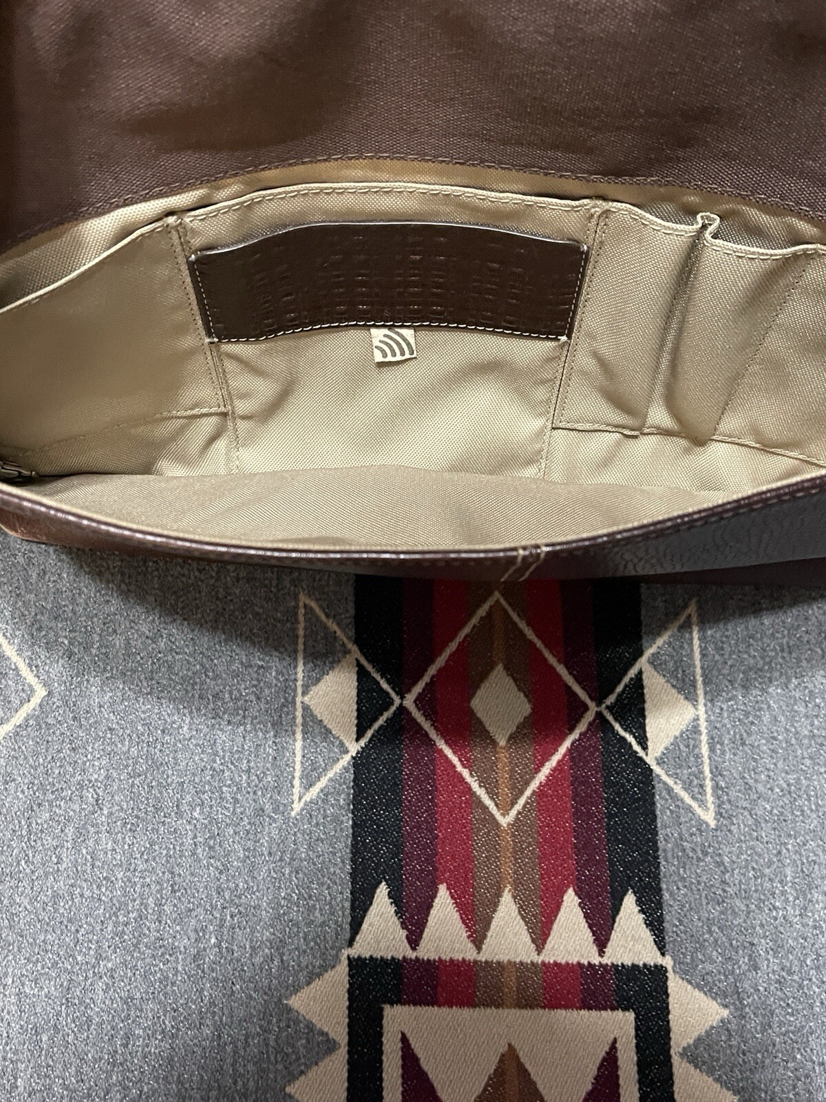 Boconi Canvas Leather Messenger Briefcase Brown Laptop Shoulder Bag