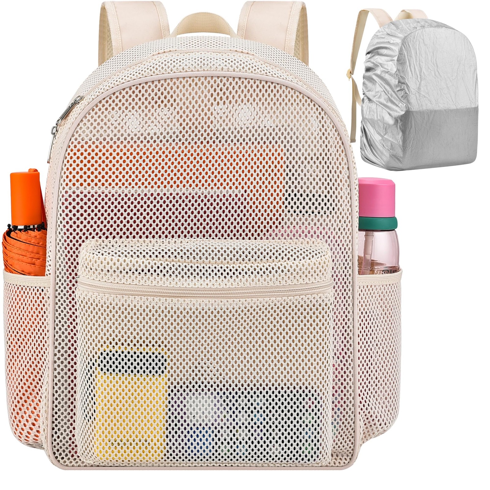 Oraben Heavy Duty Mesh Pack with Rain Cover- See Through Backpack Wterproof M…