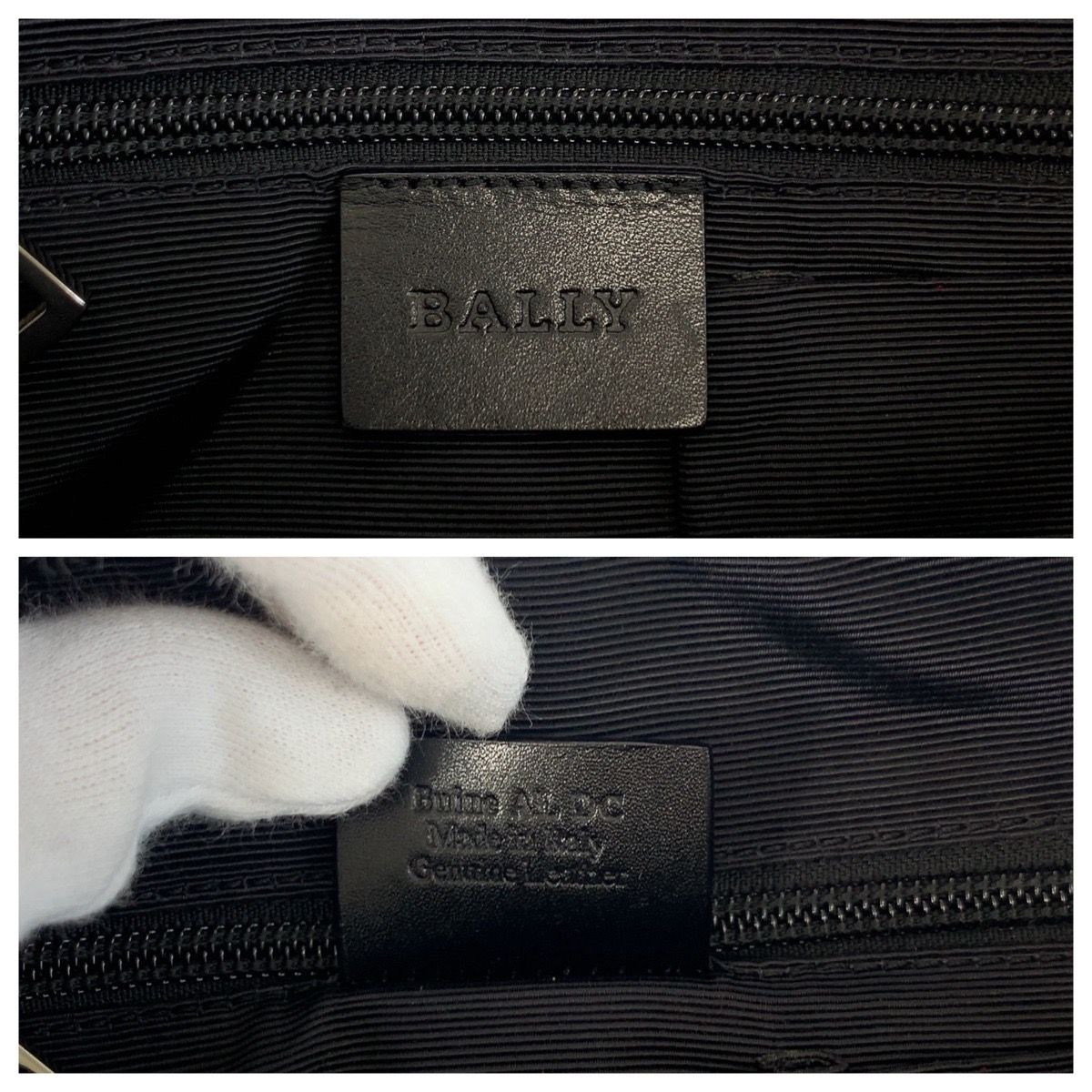 Authentic BALLY Men’s Shoulder Bag Leather Canvas 21x23cm Black Yellow Gray Silv