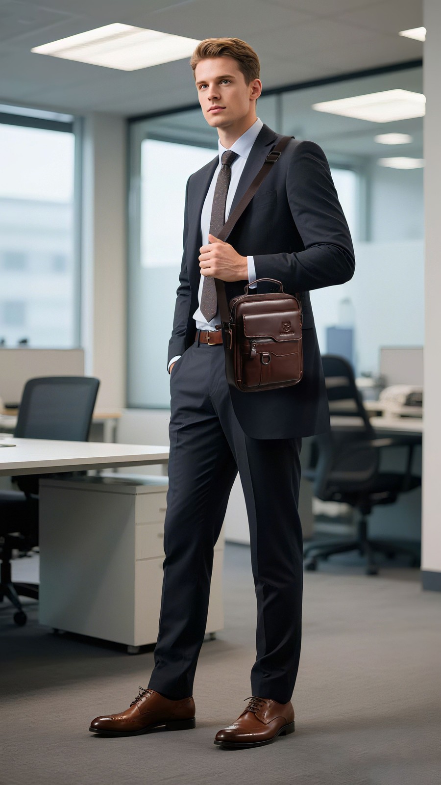 LEBULLBRO Mens Genuine Leather Sling Shoulder Bags Crossbody Business Office Bag