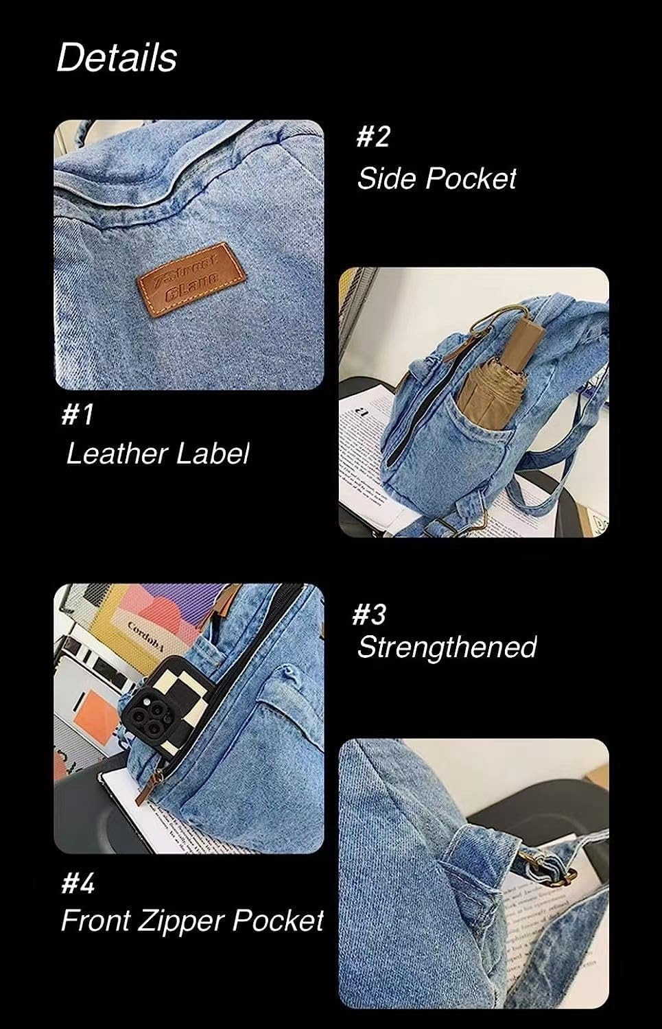 Denim Backpack for Women Men Vintage Grunge Backpack Blue Jeans Laptop Backpack