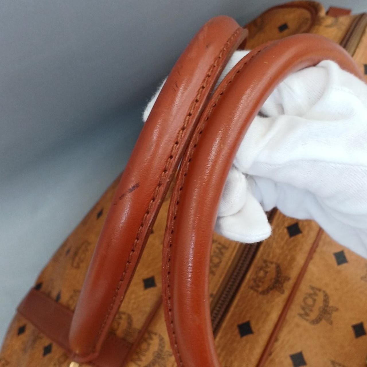 MCM Authentic Visetos Logo Handbag Camel Boston Bag Vintage w/ Shoulder Strap