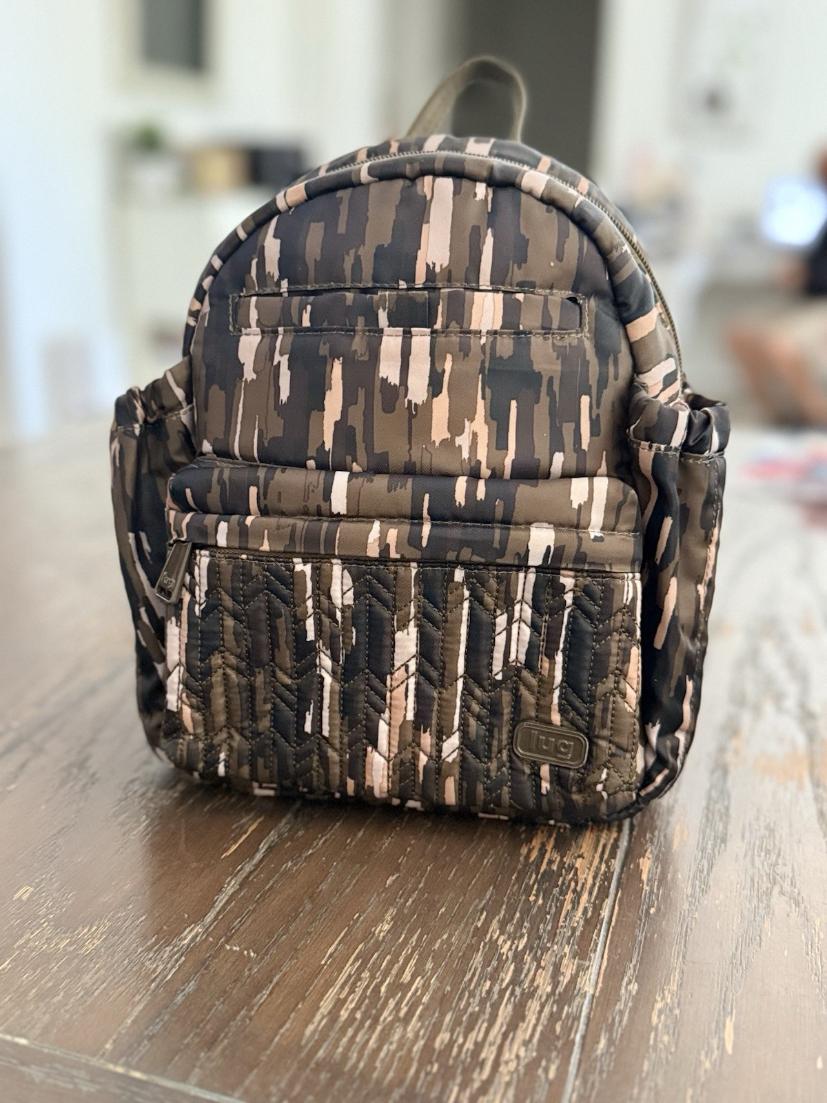 Lug Mini Backpack Camouflage Black Beige Zip Closure Adjustable Straps Pockets