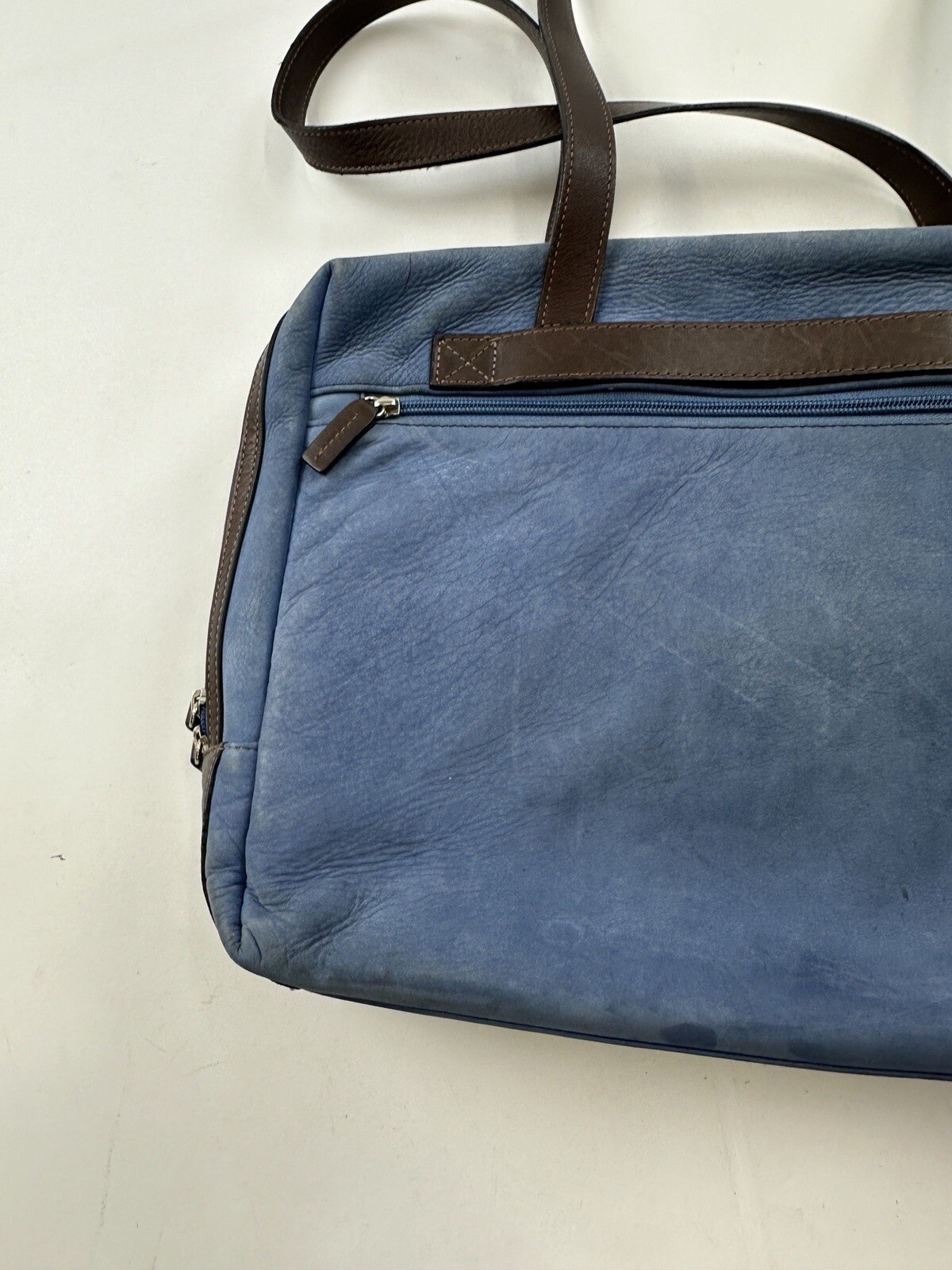 Jack Georges Briefcase Laptop Messenger Bag Blue Leather Missing Strap