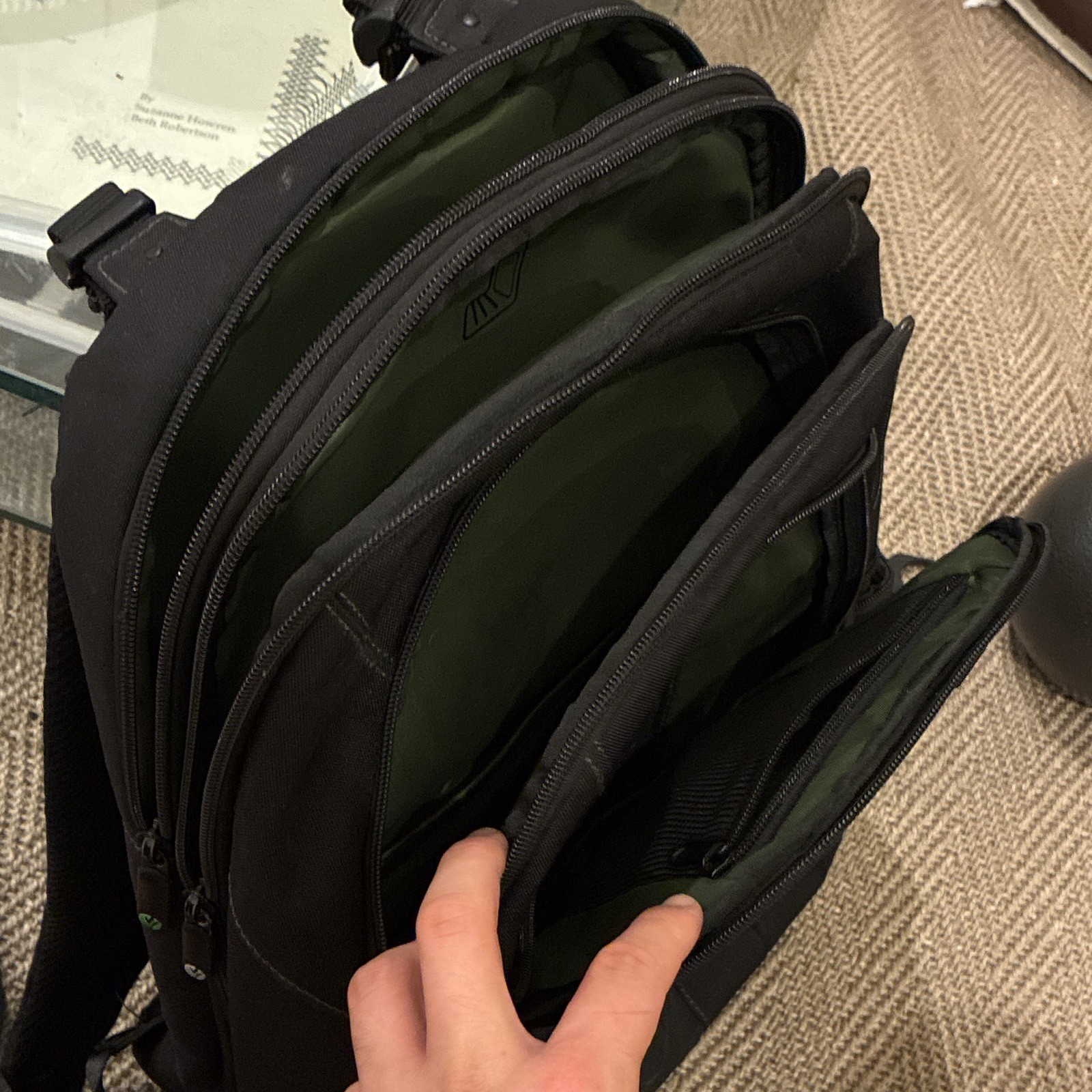 Black Multi-Compartment Zip Backpack w/ Padded Adjustable Straps & Pockets