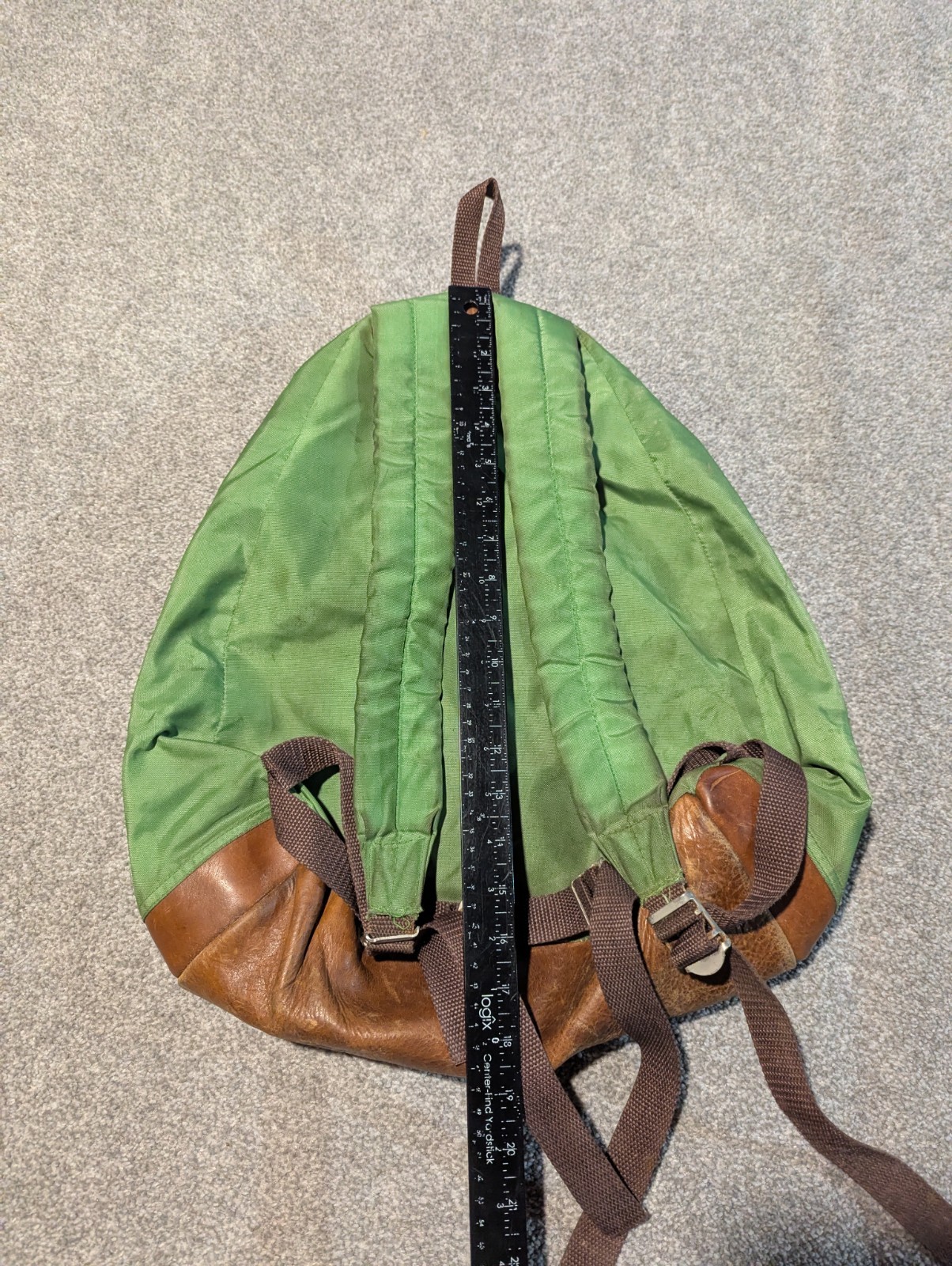 Vintage Eddie Bauer Backpack Green Leather Bottom 1970s 70s Bad Smell