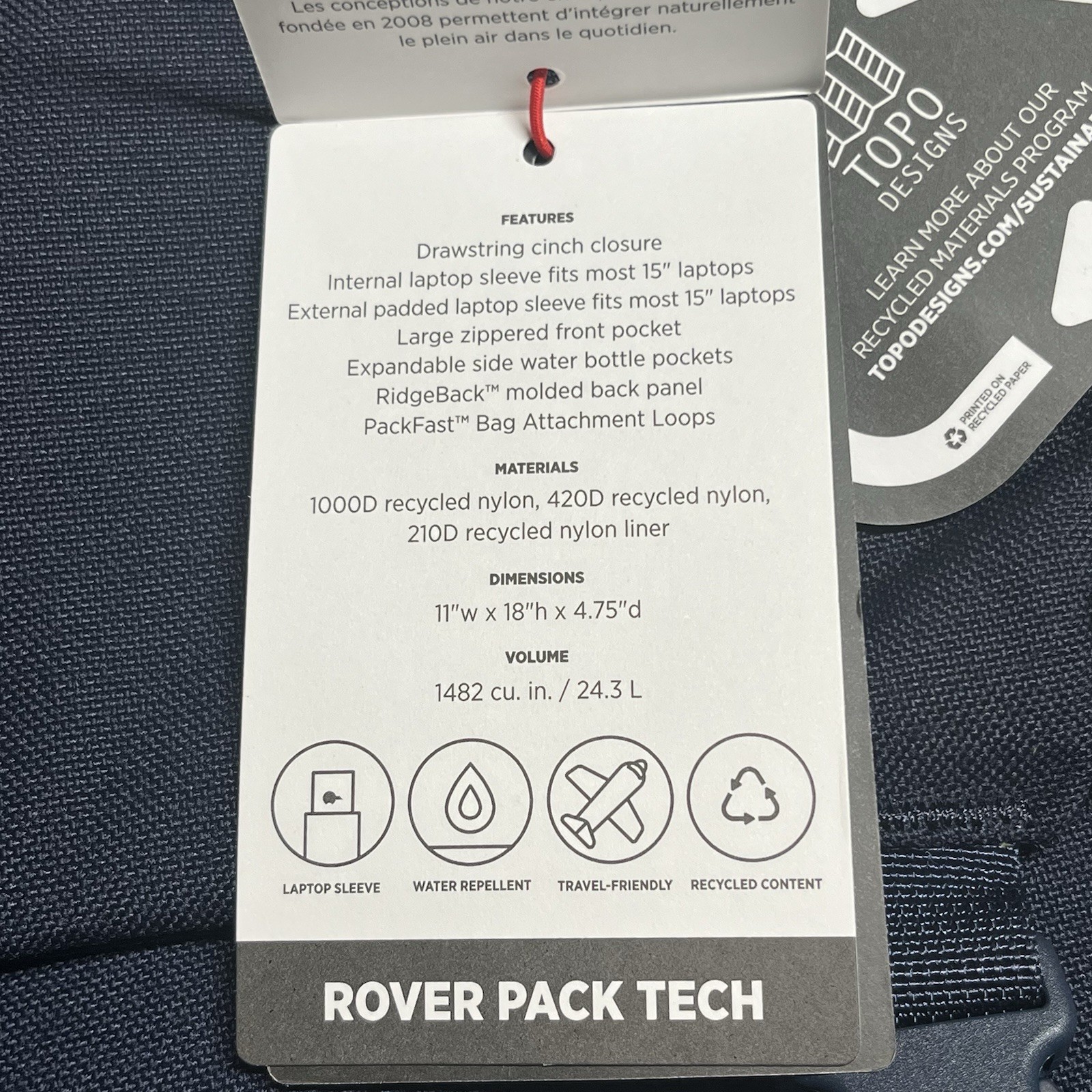 NEW Topo Designs Rover Pack Tech Backpack 24L. Navy Blue Laptop Comupter Bag NWT