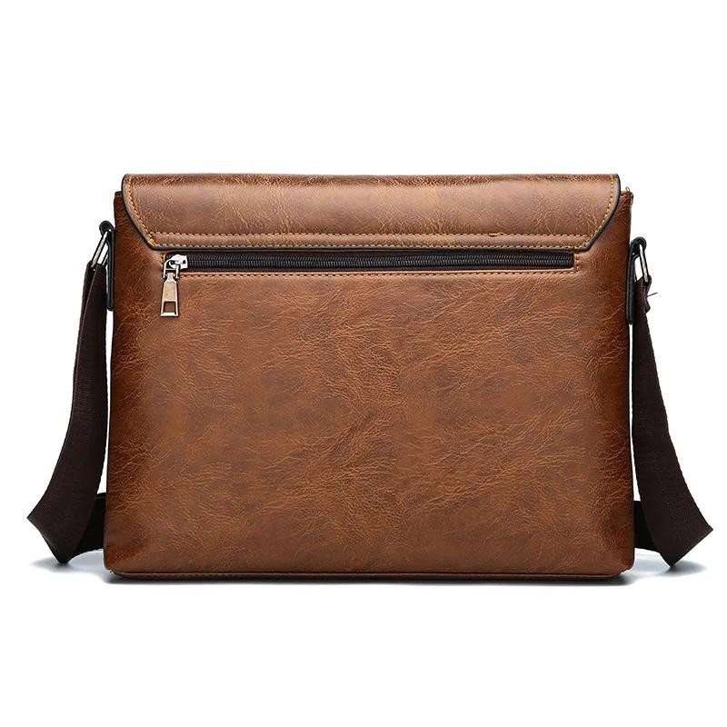 Men’s Solid Color Retro Pu Leather Shoulder Bag, Casual Business Messenger Bag