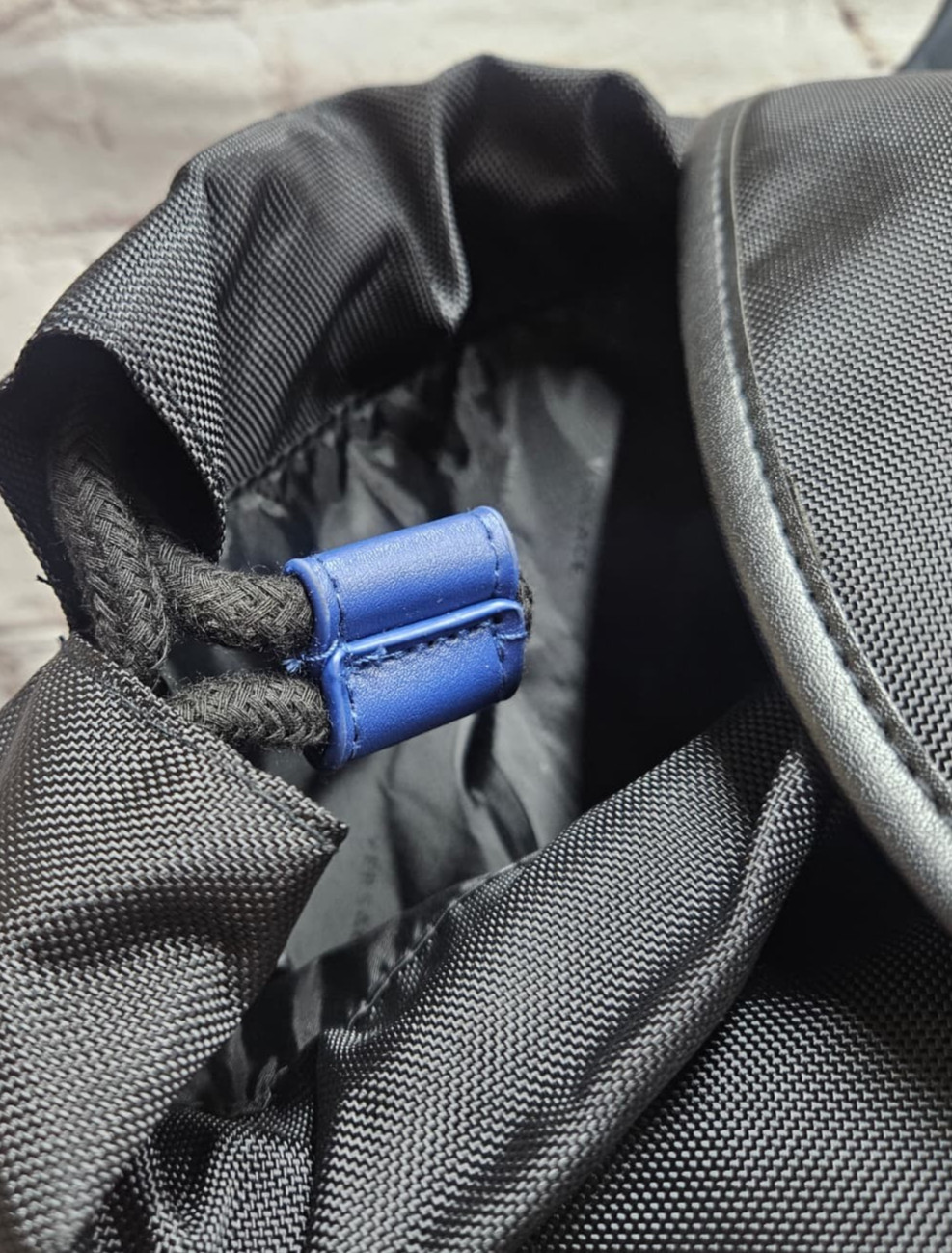 Versace Parfums Black Nylon Drawstring Travel Backpack – Large Blue Medusa Logo