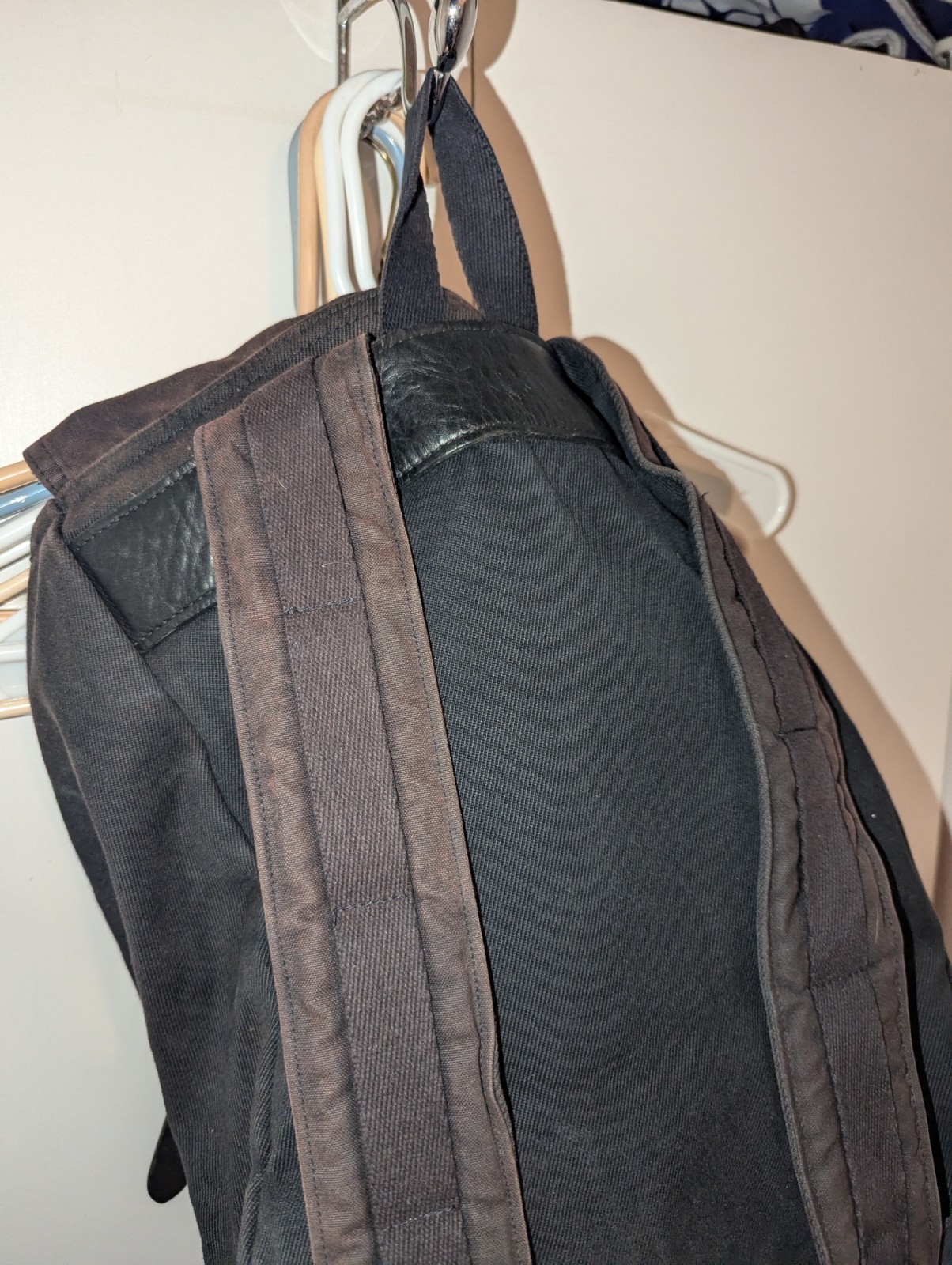 Filson Ranger Backpack Black Rugged Twill Leather Trim Tin Cloth Logo