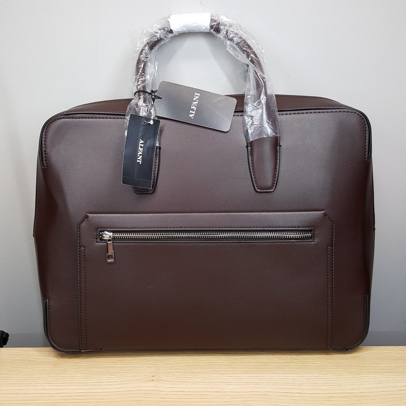 ALFANI Briefcase Brown Faux Leather Messenger Bag Laptop Crossbody