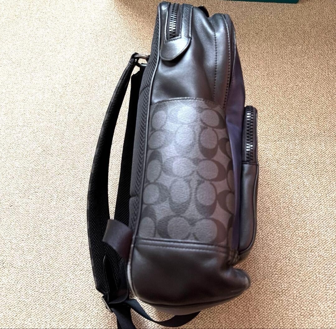 Coach Leather Backpack Black Navy Mens Large Rucksack Logo Missing Outlet Used