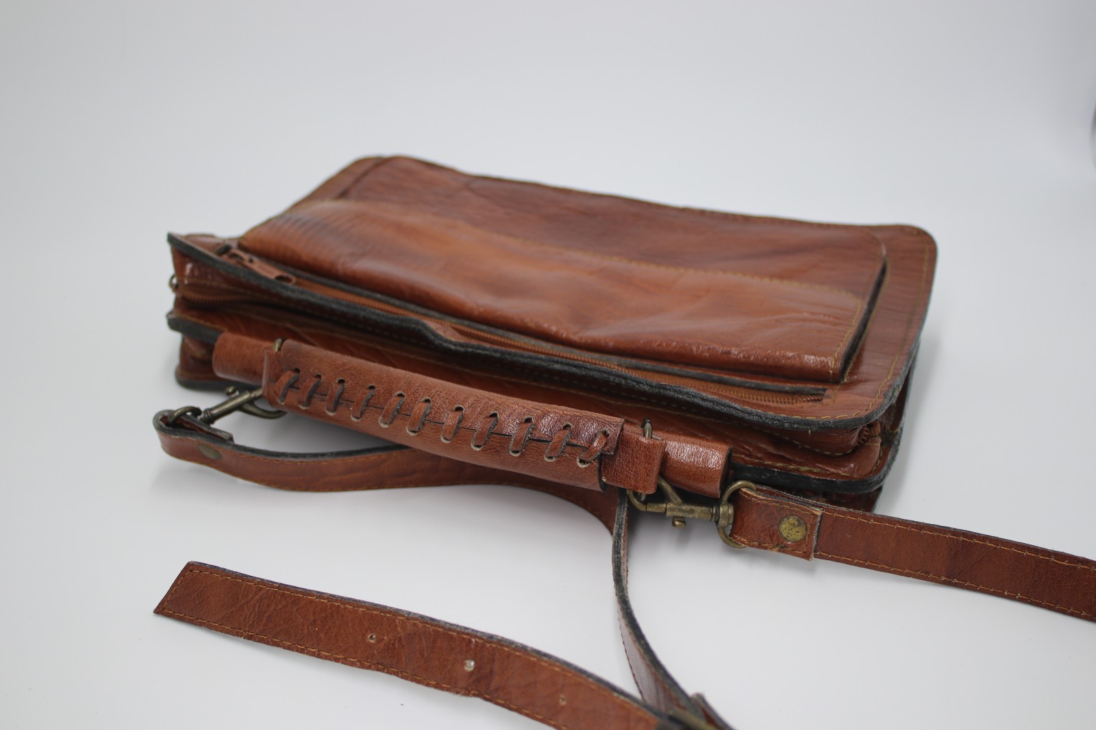 Vintage Morocco Brown Leather Shoulder Messenger Briefcase Bag