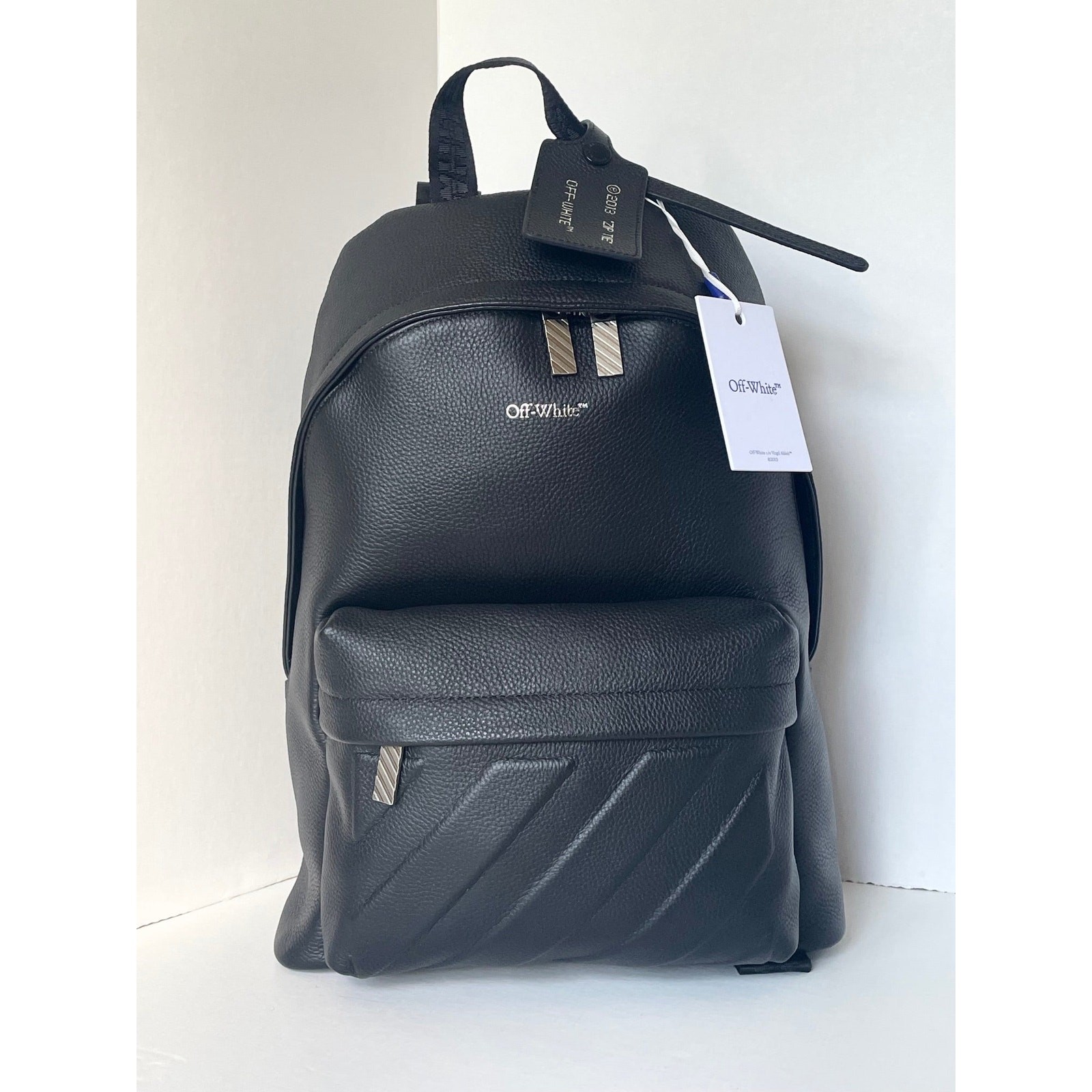 Off-White Industrial Strap Pebbled Leather Backpack Large Diagonal Stripe